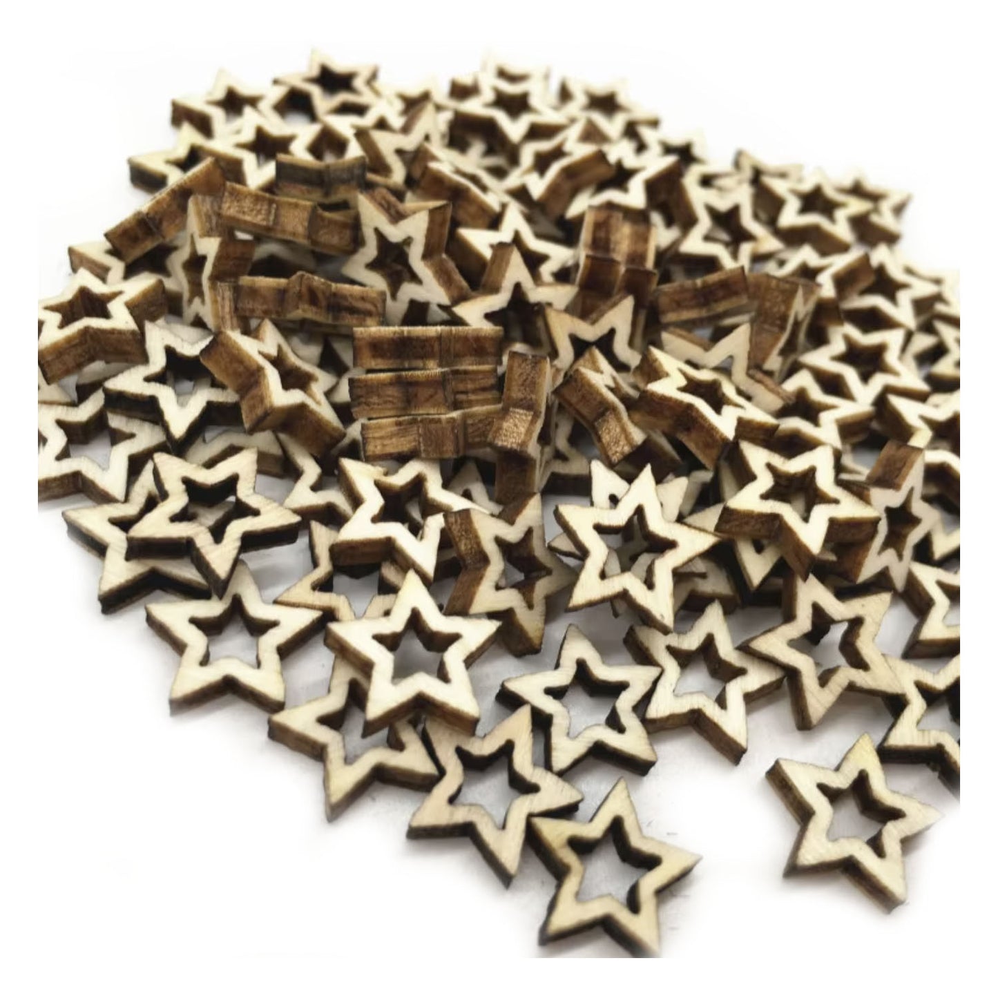 10mm Hollow Wooden Stars Confetti Wood Crafts Decorations Natural Unpainted