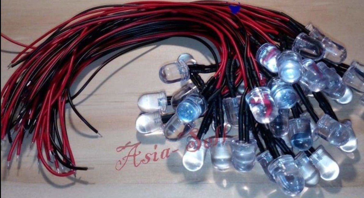 10pcs 10mm 12V Wired LEDs White Blue Green Red Yellow Pink Cables 8000MCD LED - Red - Asia Sell