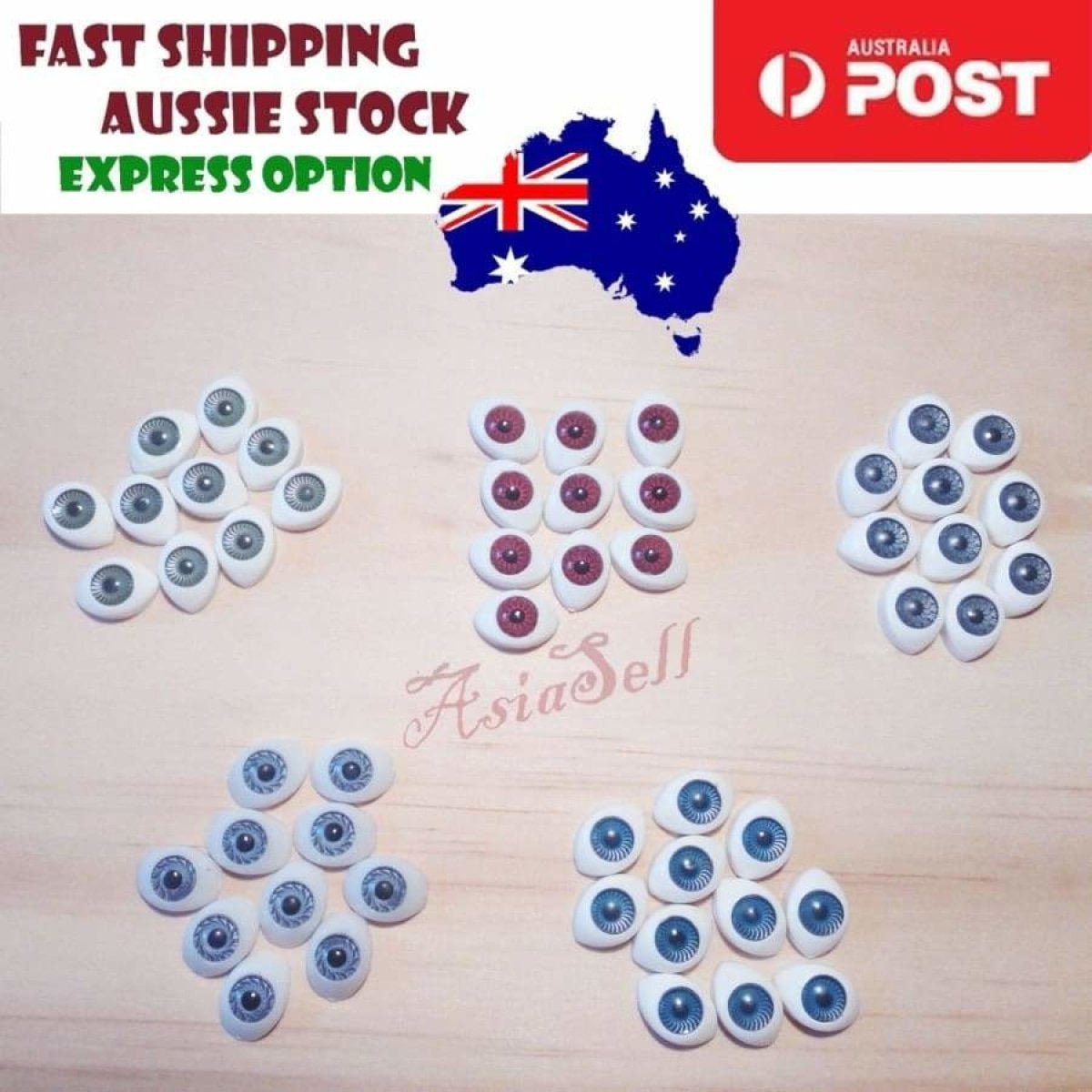 10pcs 12x8mm Dolls Eyeballs Half Oval Shape Acrylic Eyes DIY Doll Bear Eye Plastic - Blue - Asia Sell