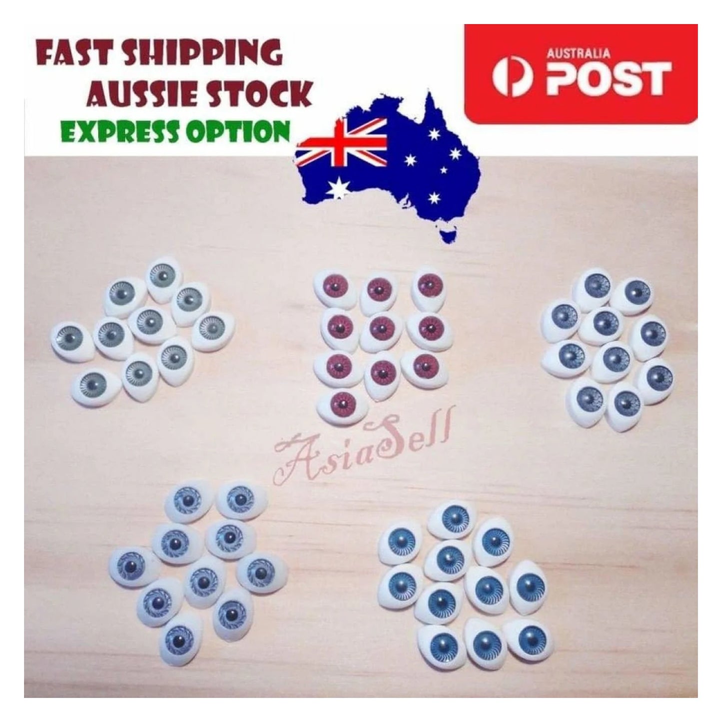 10pcs 12x8mm Dolls Eyeballs Half Oval Shape Acrylic Eyes DIY Doll Bear Eye Plastic - Blue - Asia Sell