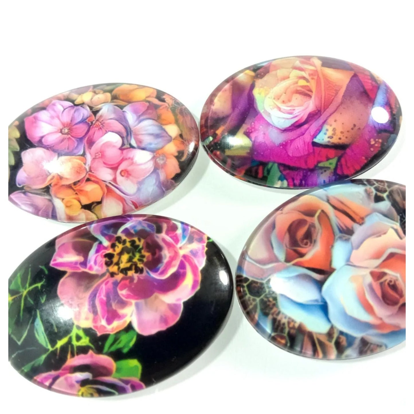 10pcs 13x18mm/18x25mm/30x40mm Oval Photo Glass Cabochon Vintage Flowers Rose Daisy Flat Back - 13x18mm Colourful - Asia Sell