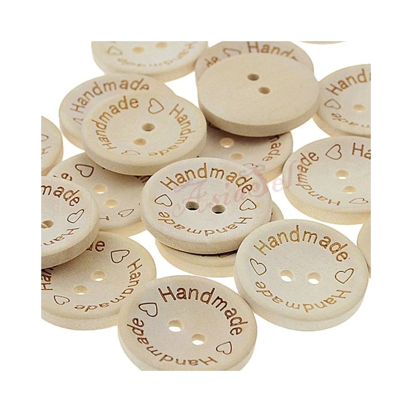 10pcs 2-Holes Handmade with Love Round Wooden Buttons Button Handmade Clothes - 15mm "Handmade with Love" - Asia Sell