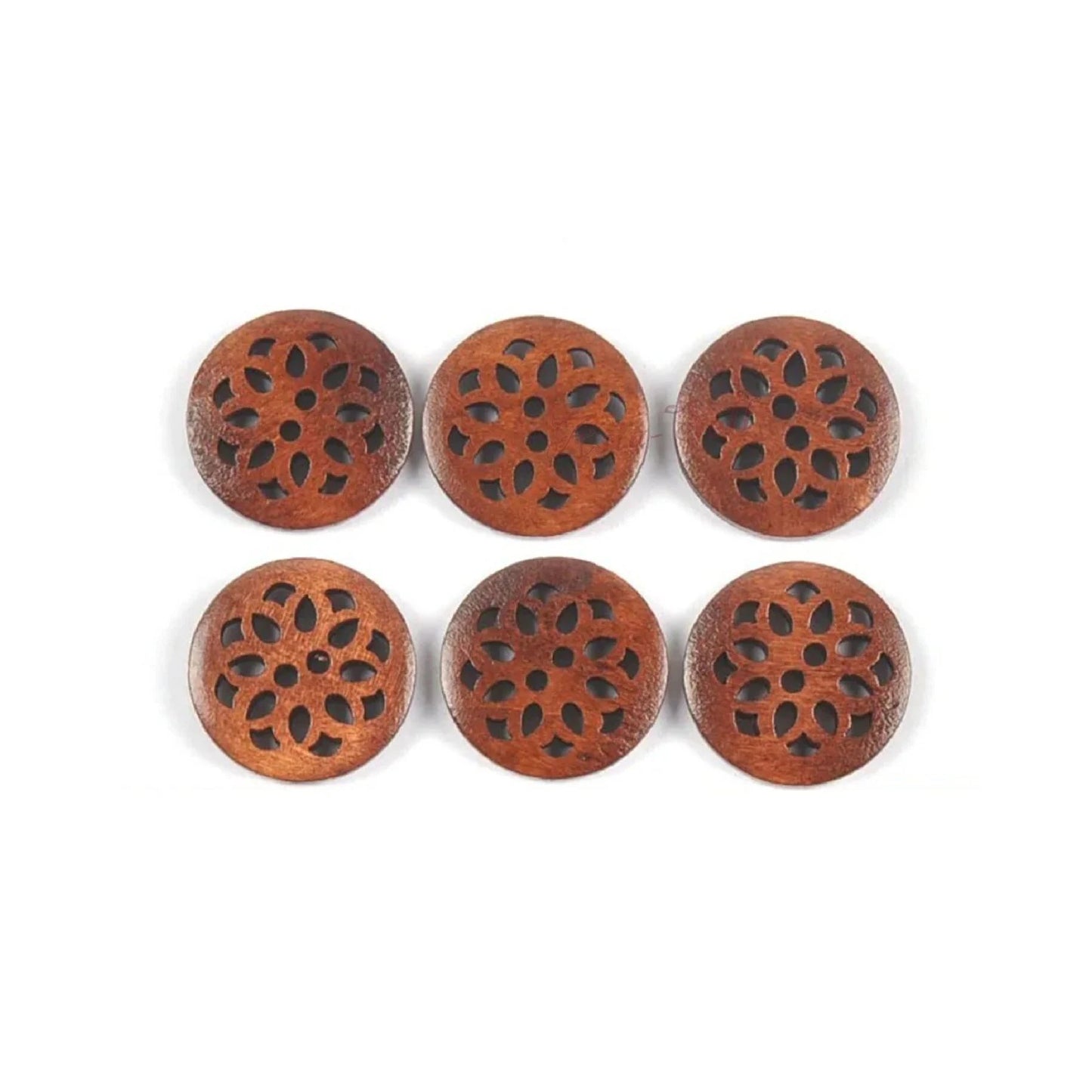 10pcs 24mm Carved Wooden Buttons Brown Cut-Out 2-Hole Coat Boots Upholstery Flower Sewing Clothes - Brown - Asia Sell