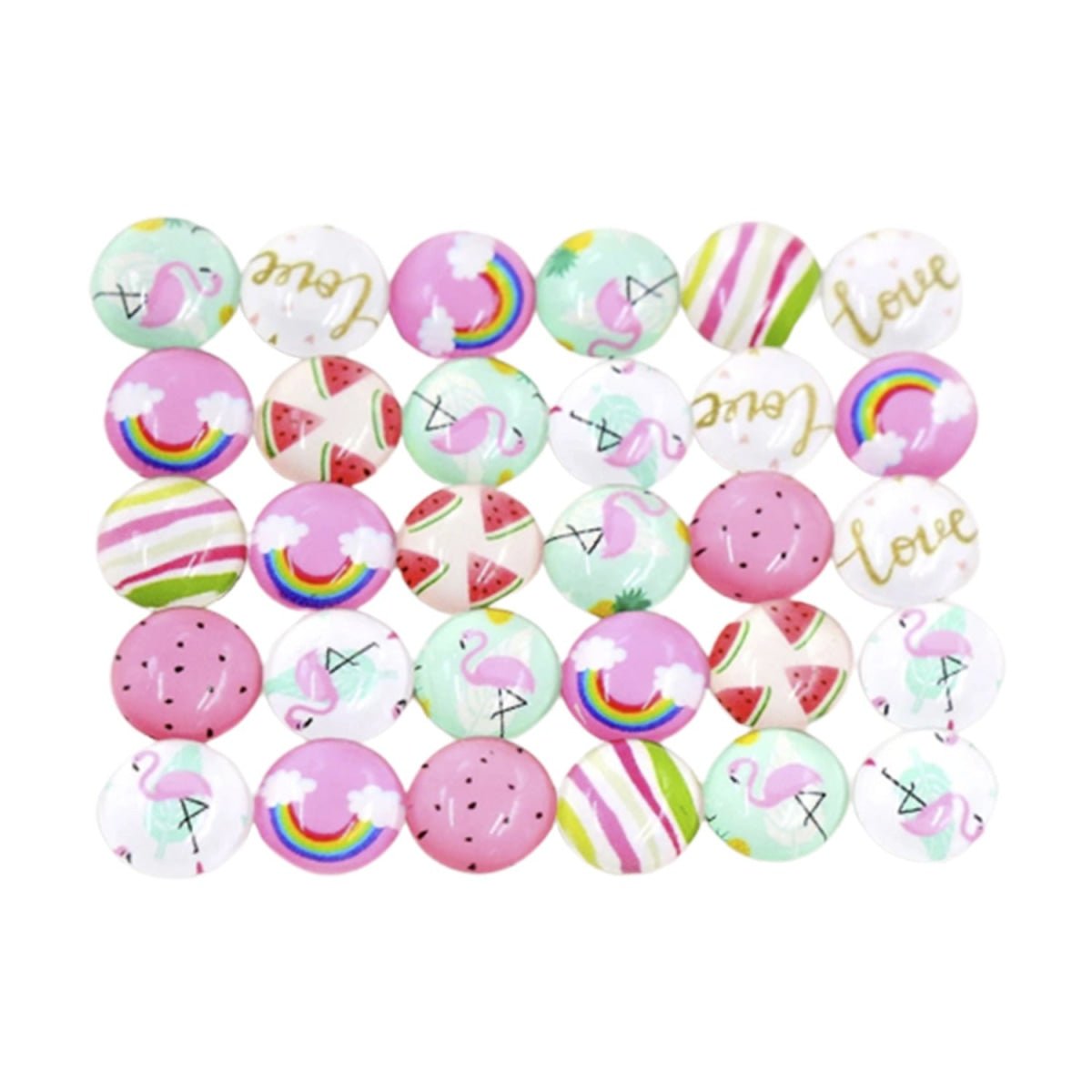 10pcs 25mm Mixed Pink Rainbow Flamingo Stripes Glass Cabochons Pattern Domed - Asia Sell