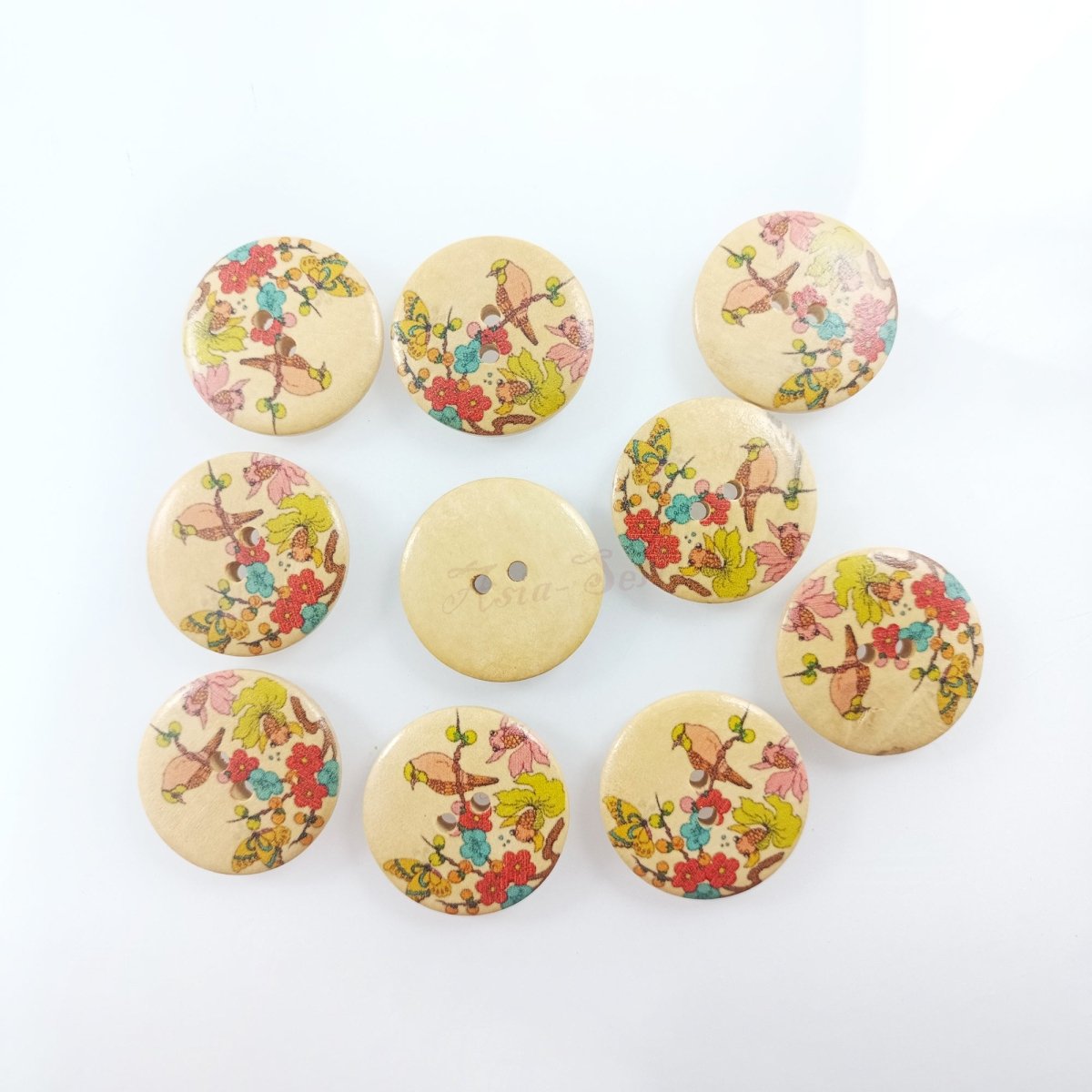 10pcs 30mm Buttons Painted Wooden 4-Hole Coat Boots Upholstery Flower Butterfly Sewing Clothes - Birds - Asia Sell