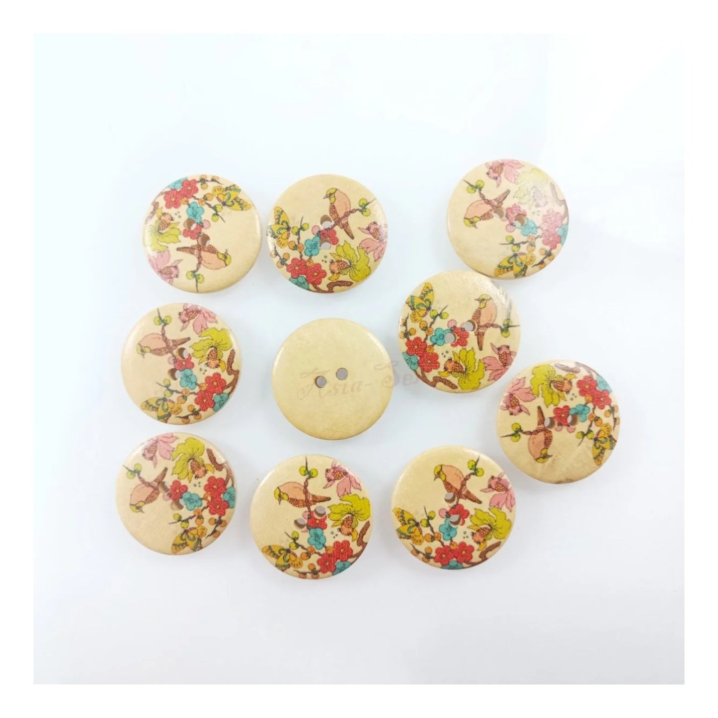 10pcs 30mm Buttons Painted Wooden 4-Hole Coat Boots Upholstery Flower Butterfly Sewing Clothes - Birds - Asia Sell