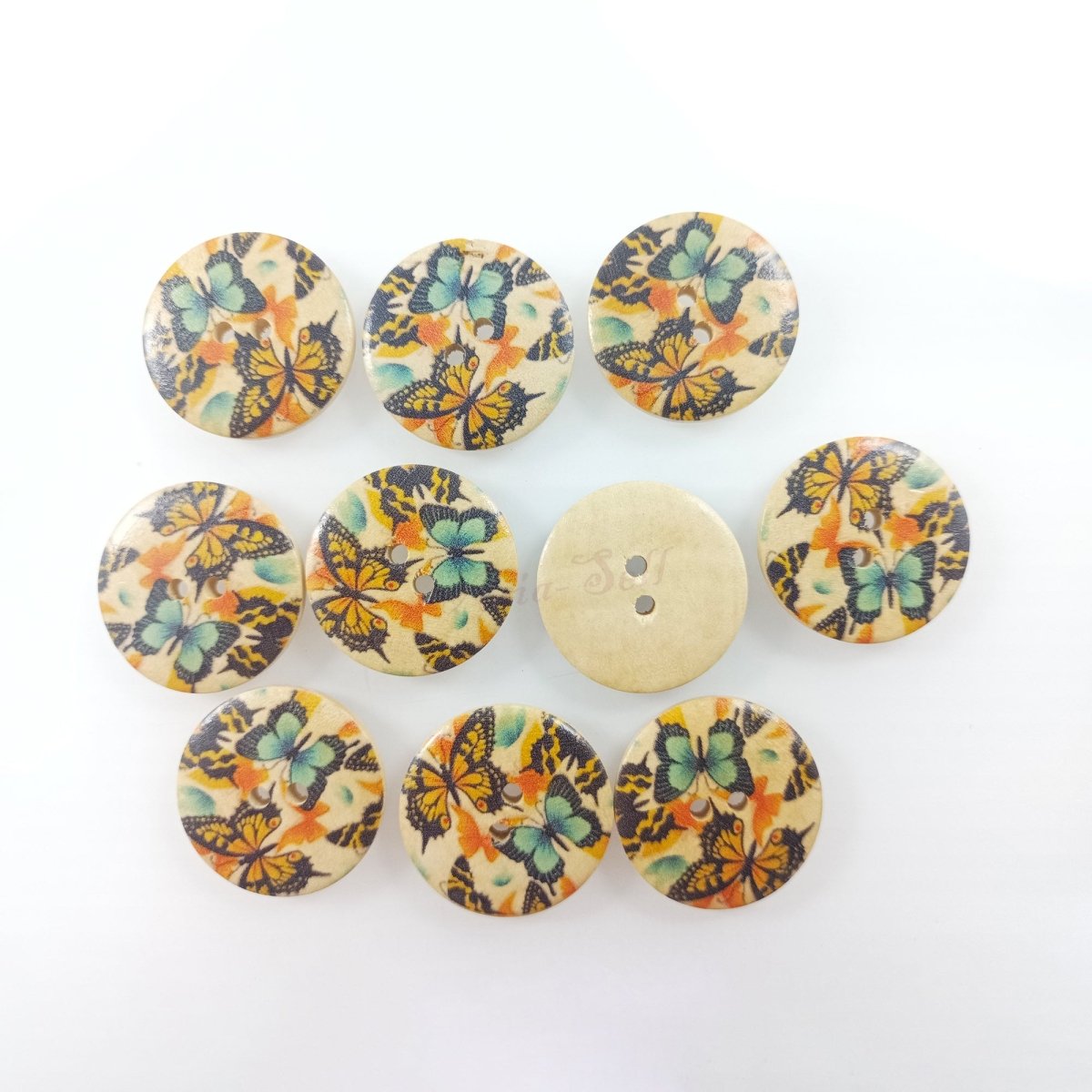 10pcs 30mm Buttons Painted Wooden 4-Hole Coat Boots Upholstery Flower Butterfly Sewing Clothes - Butterflies - Asia Sell