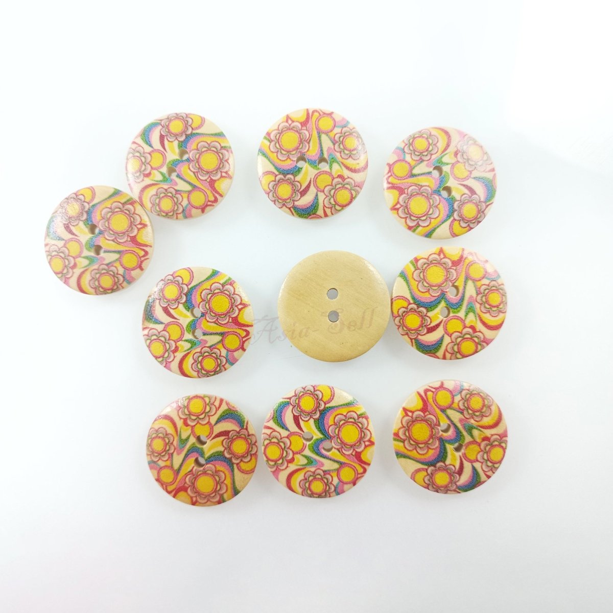 10pcs 30mm Buttons Painted Wooden 4-Hole Coat Boots Upholstery Flower Butterfly Sewing Clothes - Daisies - Asia Sell