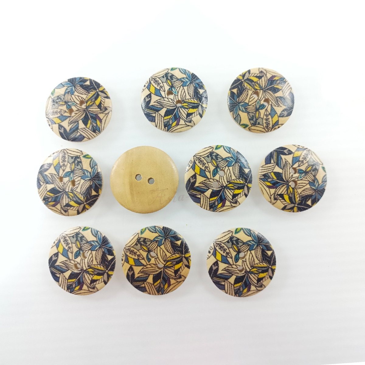 10pcs 30mm Buttons Painted Wooden 4-Hole Coat Boots Upholstery Flower Butterfly Sewing Clothes - Flowers Leaves - Asia Sell