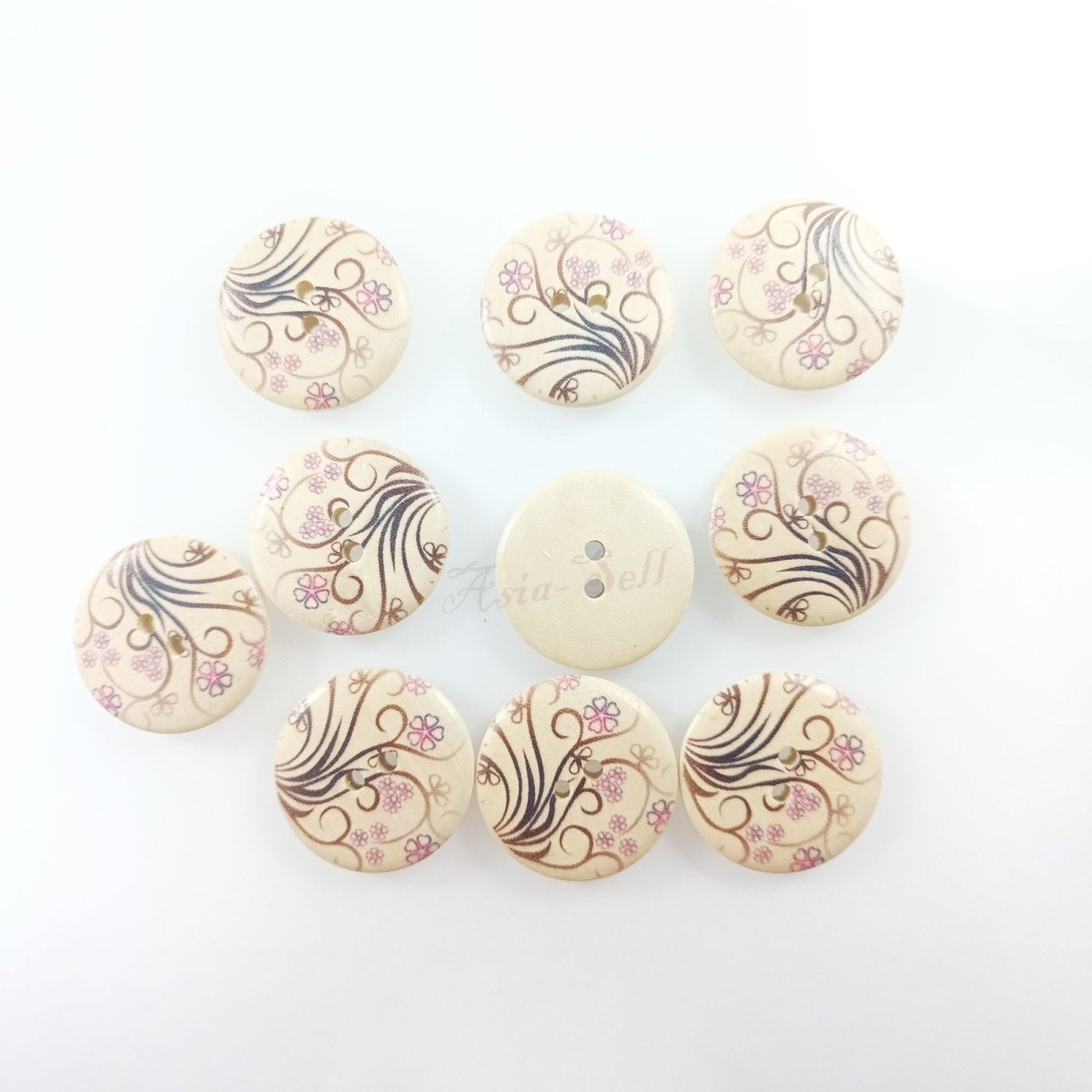 10pcs 30mm Buttons Painted Wooden 4-Hole Coat Boots Upholstery Flower Butterfly Sewing Clothes - Flowers Stems - Asia Sell