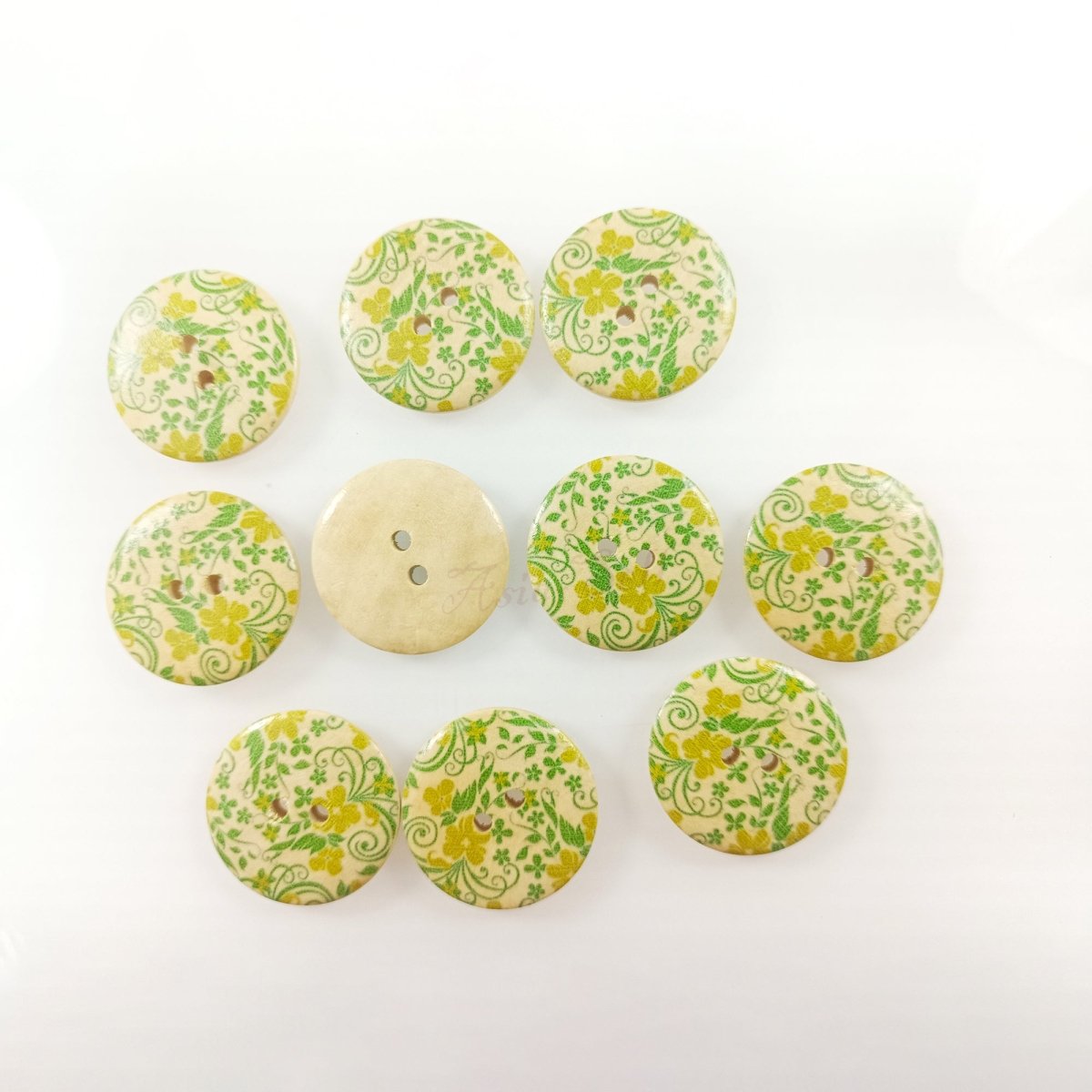10pcs 30mm Buttons Painted Wooden 4-Hole Coat Boots Upholstery Flower Butterfly Sewing Clothes - Green Flowers - Asia Sell