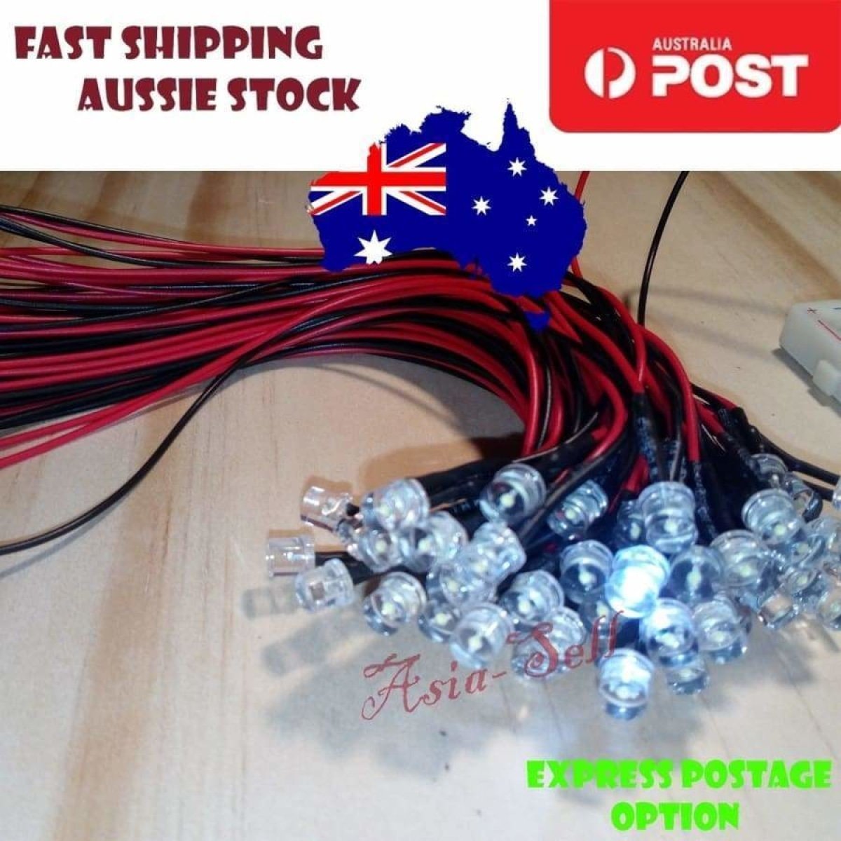 10pcs 5mm 3.4V-12V Wired Flat LEDs White Pink Cable 8000MCD LED - White - Asia Sell