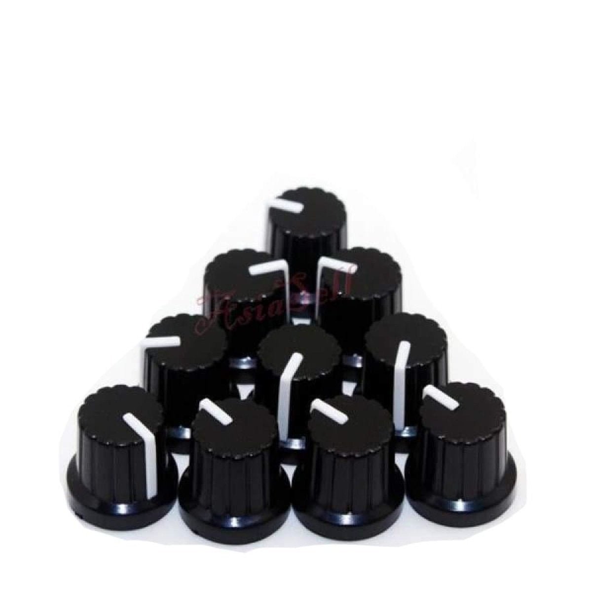 10pcs 6mm Diameter Shaft Hole Plastic Threaded Knurled Potentiometer Knobs Caps - - Asia Sell