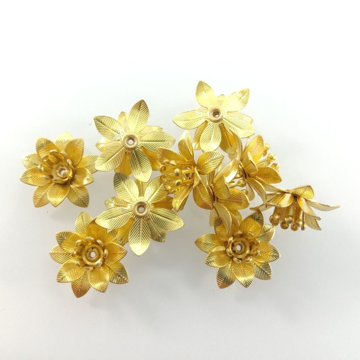 10pcs 6x15mm Copper Filigree Flowers Base Connector Bead Cap Charms Pendants Setting Craft DIY Shape - Brass - Asia Sell