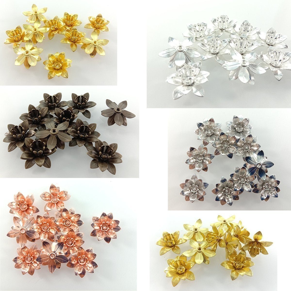 10pcs 6x15mm Copper Filigree Flowers Base Connector Bead Cap Charms Pendants Setting Craft DIY Shape - Brass - Asia Sell