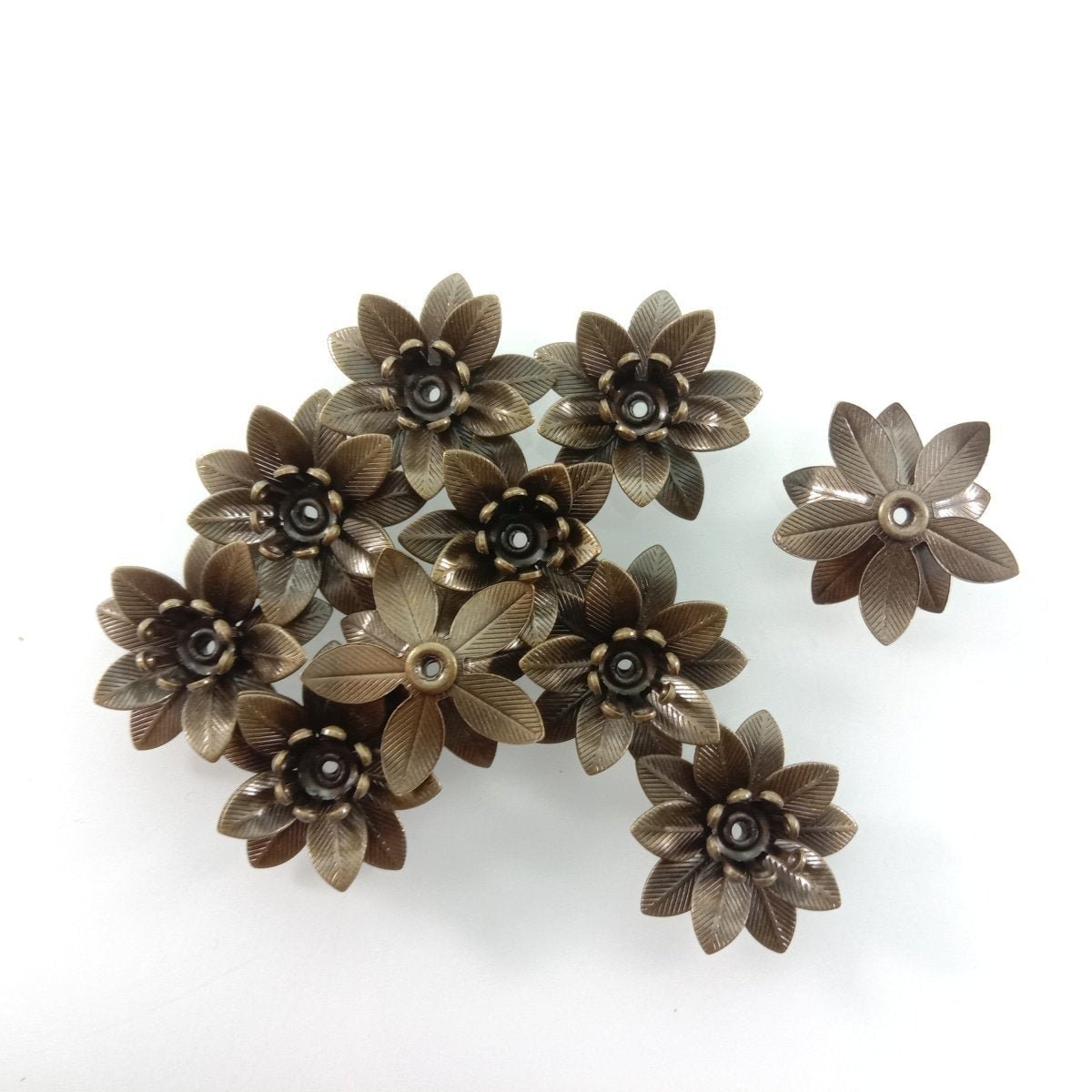 10pcs 6x15mm Copper Filigree Flowers Base Connector Bead Cap Charms Pendants Setting Craft DIY Shape - Bronze - Asia Sell