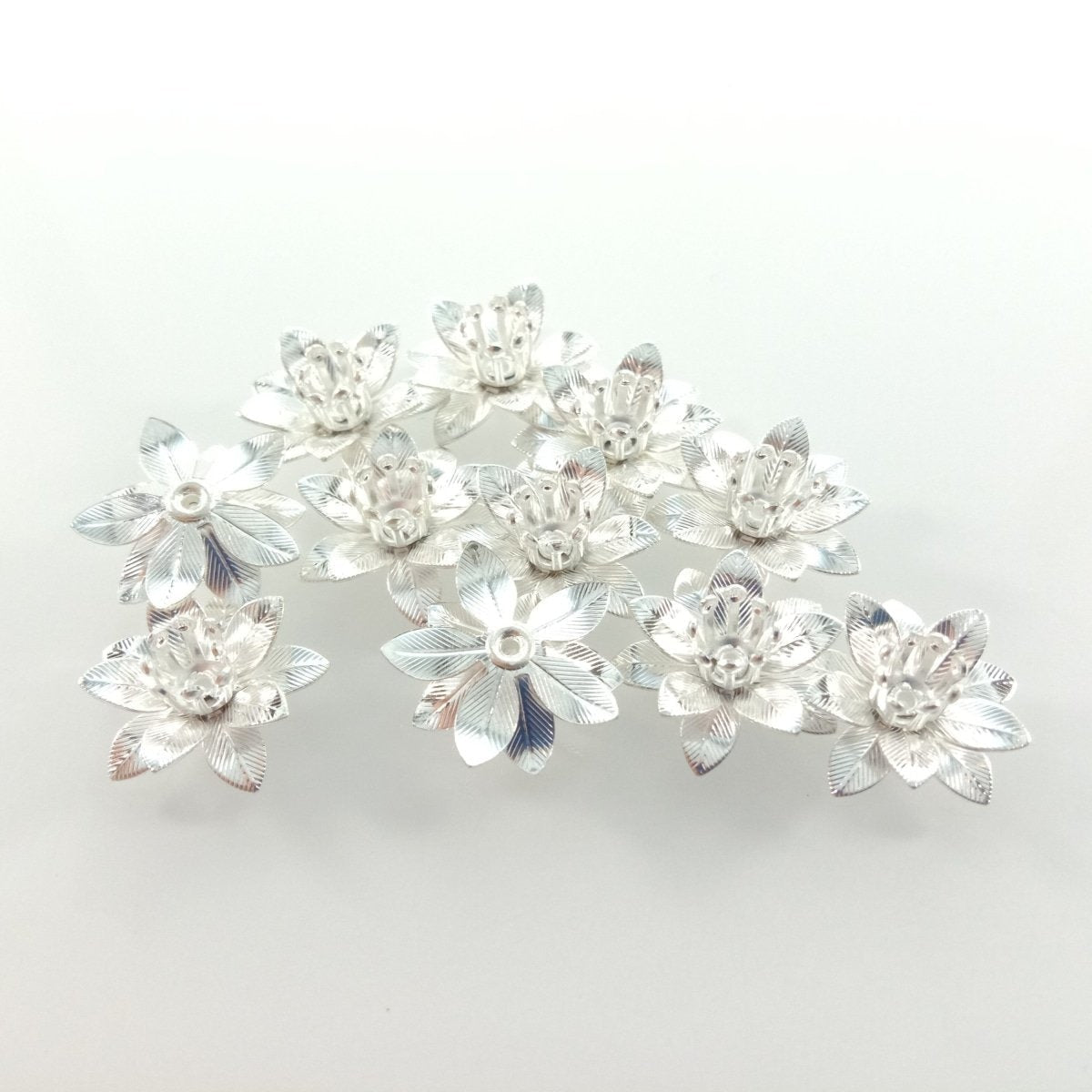 10pcs 6x15mm Copper Filigree Flowers Base Connector Bead Cap Charms Pendants Setting Craft DIY Shape - Rhodium - Asia Sell