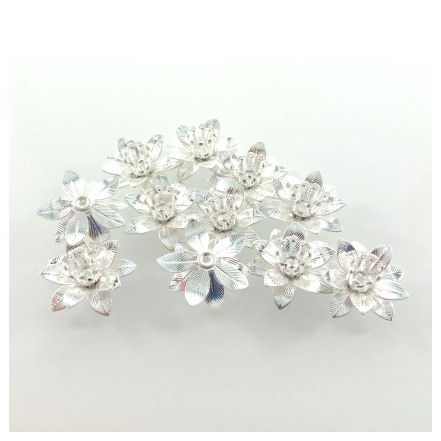 10pcs 6x15mm Copper Filigree Flowers Base Connector Bead Cap Charms Pendants Setting Craft DIY Shape - Rhodium - Asia Sell