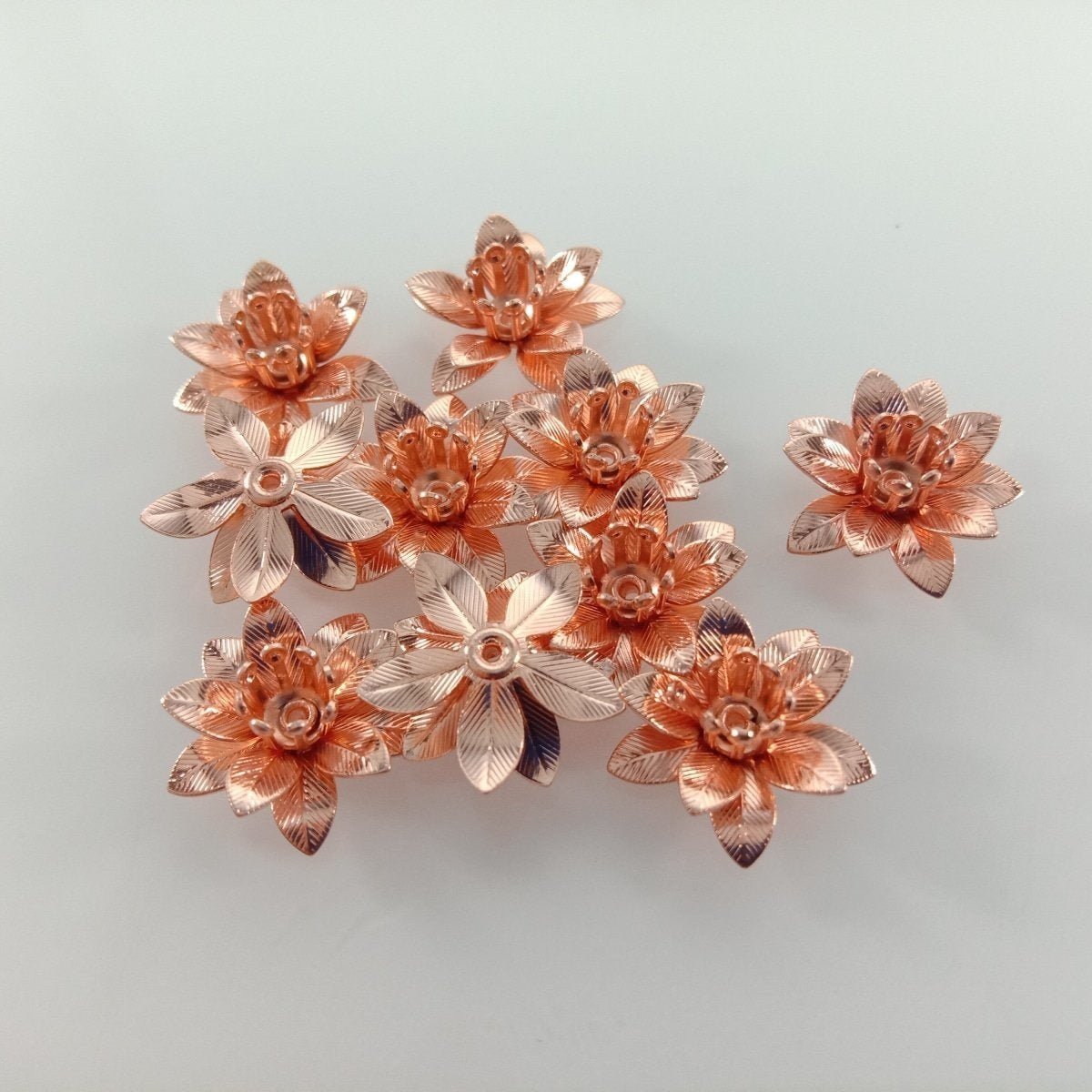 10pcs 6x15mm Copper Filigree Flowers Base Connector Bead Cap Charms Pendants Setting Craft DIY Shape - Rhodium - Asia Sell