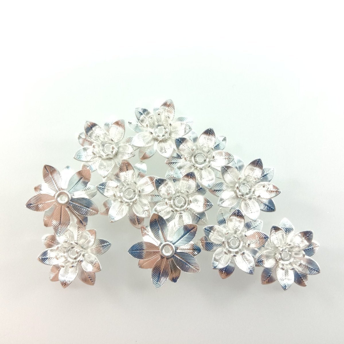10pcs 6x15mm Copper Filigree Flowers Base Connector Bead Cap Charms Pendants Setting Craft DIY Shape - Rhodium - Asia Sell