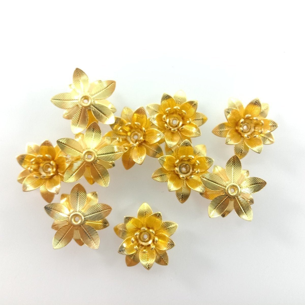 10pcs 6x15mm Copper Filigree Flowers Base Connector Bead Cap Charms Pendants Setting Craft DIY Shape - Rhodium - Asia Sell