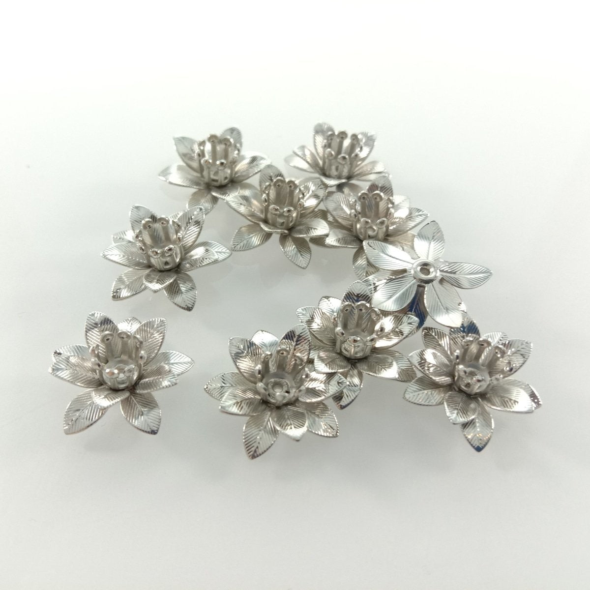10pcs 6x15mm Copper Filigree Flowers Base Connector Bead Cap Charms Pendants Setting Craft DIY Shape - Rhodium - Asia Sell