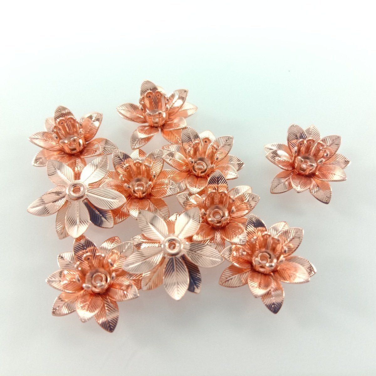 10pcs 6x15mm Copper Filigree Flowers Base Connector Bead Cap Charms Pendants Setting Craft DIY Shape - Rhodium - Asia Sell