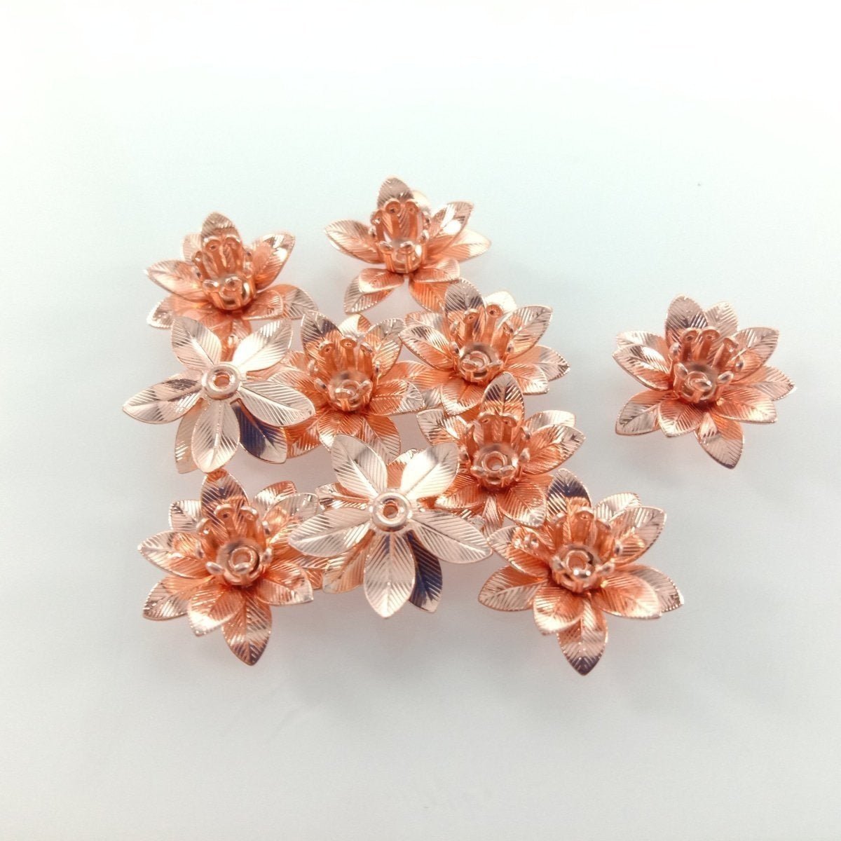 10pcs 6x15mm Copper Filigree Flowers Base Connector Bead Cap Charms Pendants Setting Craft DIY Shape - Rhodium - Asia Sell