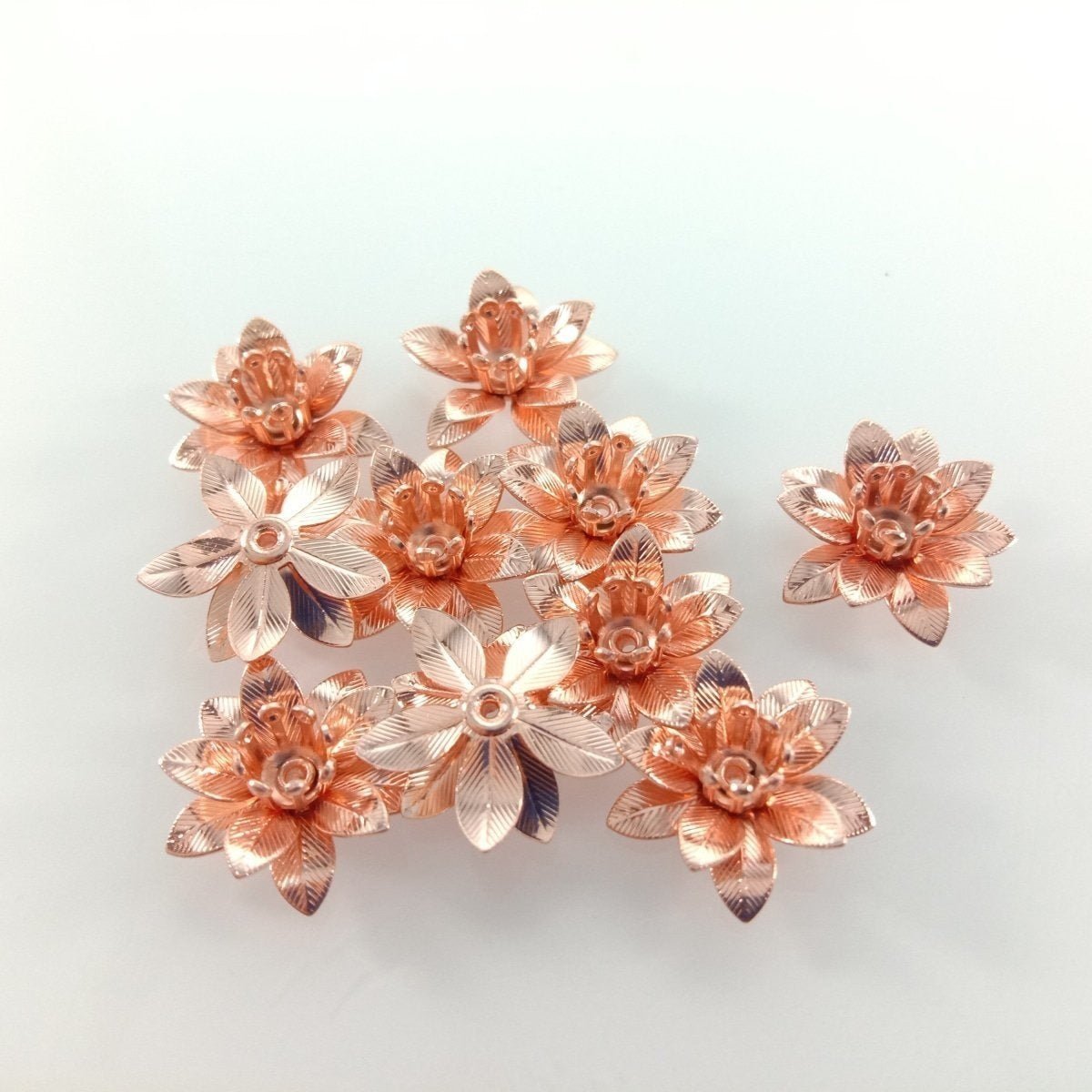 10pcs 6x15mm Copper Filigree Flowers Base Connector Bead Cap Charms Pendants Setting Craft DIY Shape - Rhodium - Asia Sell