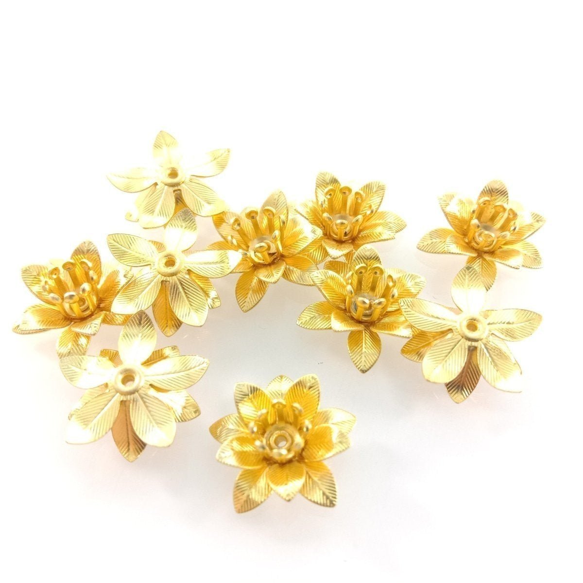 10pcs 6x15mm Copper Filigree Flowers Base Connector Bead Cap Charms Pendants Setting Craft DIY Shape - Rhodium - Asia Sell
