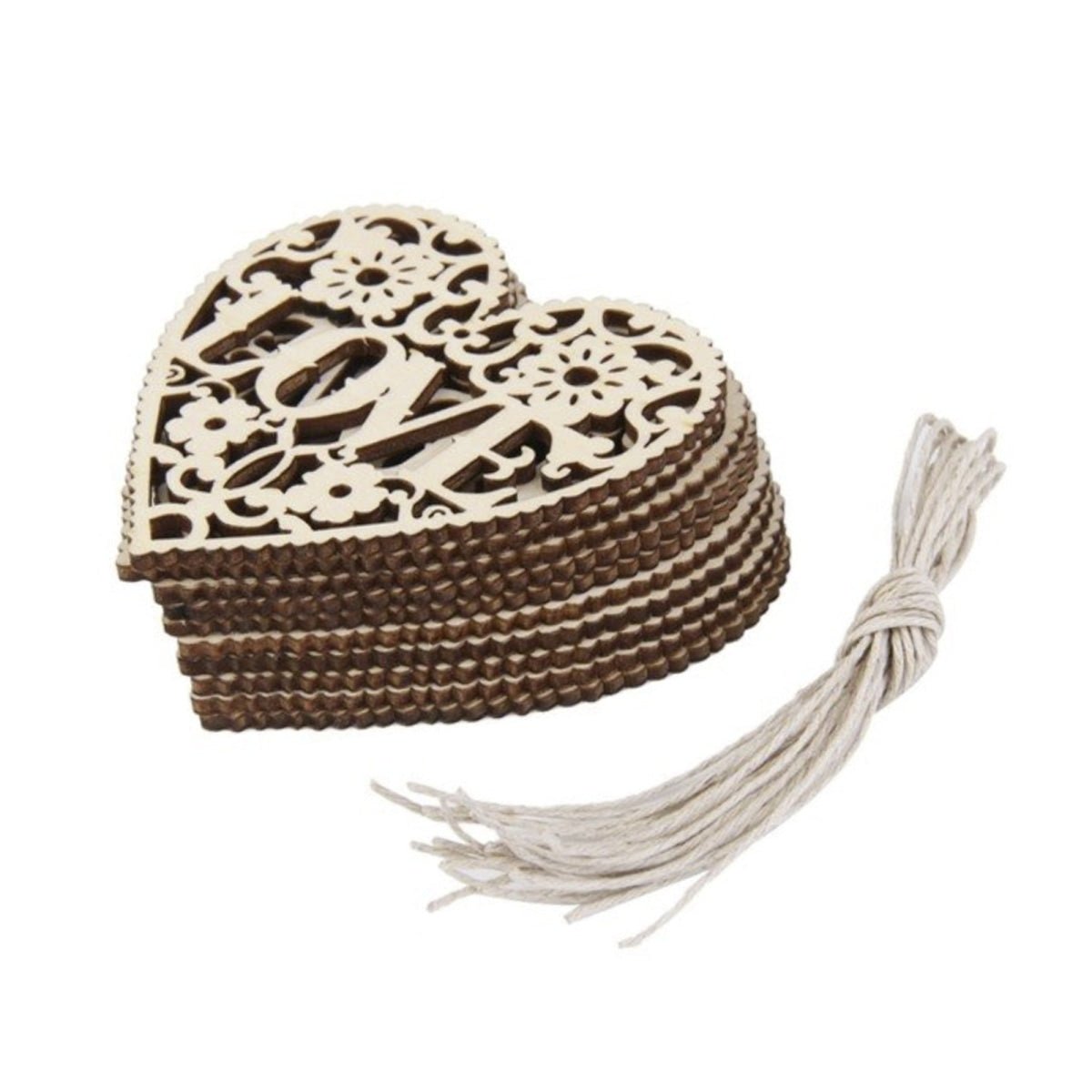 10pcs 80mm Laser Cut Wooden Hearts with Hanging String Love Theme Wood Crafts Decorations - - Asia Sell