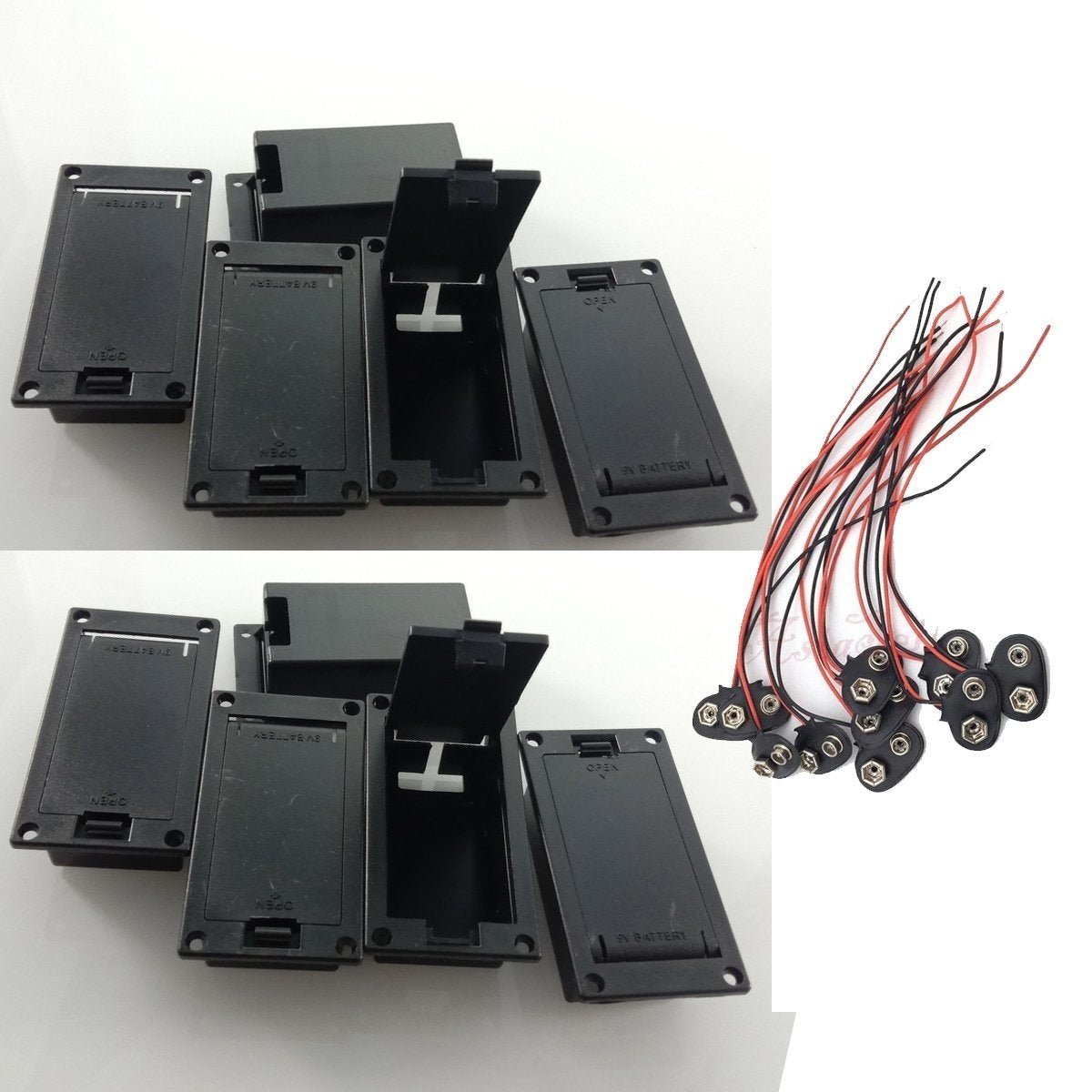 10pcs 9V Battery Holders Swing Snap Lid Box Holder with Clips - - Asia Sell
