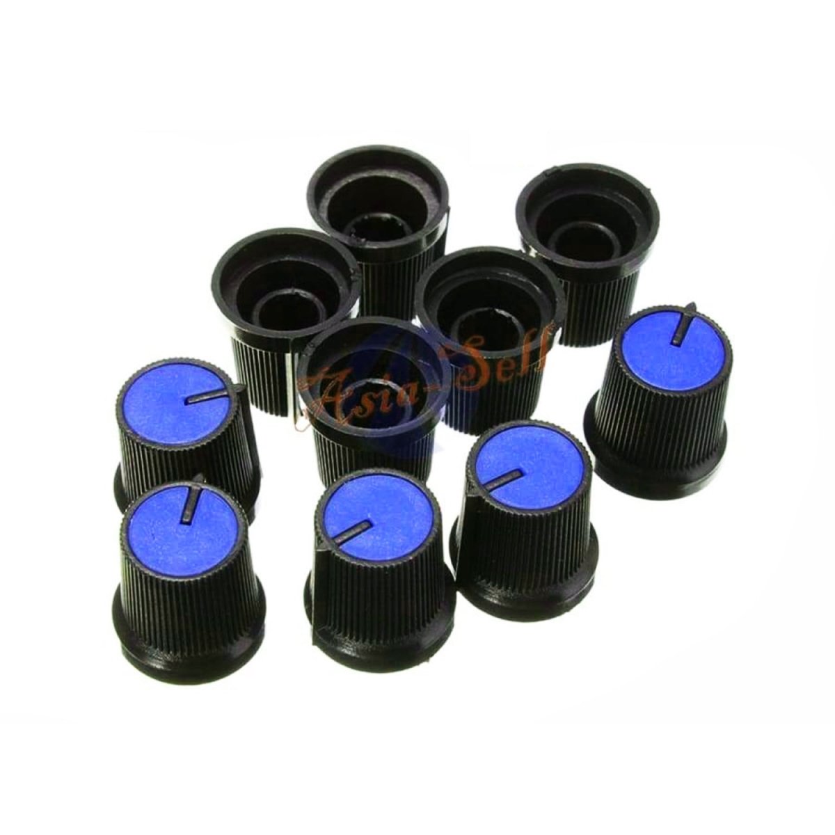 10pcs Black Knob Blue Face Plastic for Rotary Taper Potentiometer Hole 6mm - - Asia Sell