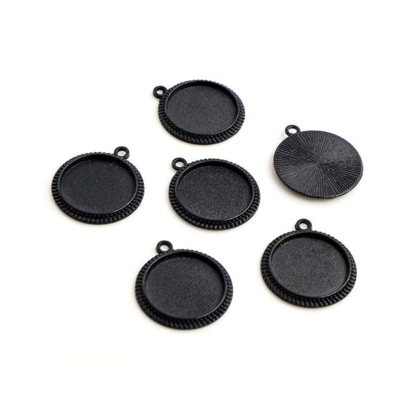 10pcs Cabochon Base 16mm Inner Size Antique Bronze And Silver Colour Metal Cameo Setting Charms Pendant - Black - Asia Sell