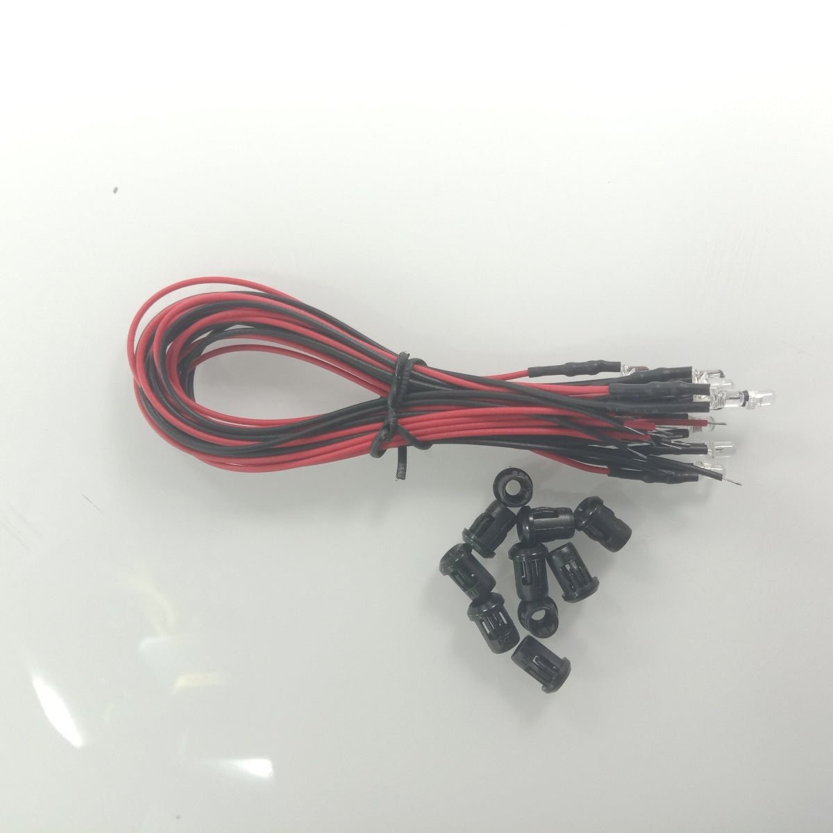 10pcs Each 3mm 12V Wired LEDs + Black Plastic Surrounds White Blue Green UV Red Yellow Pink Cables Orange LED - UV - Asia Sell