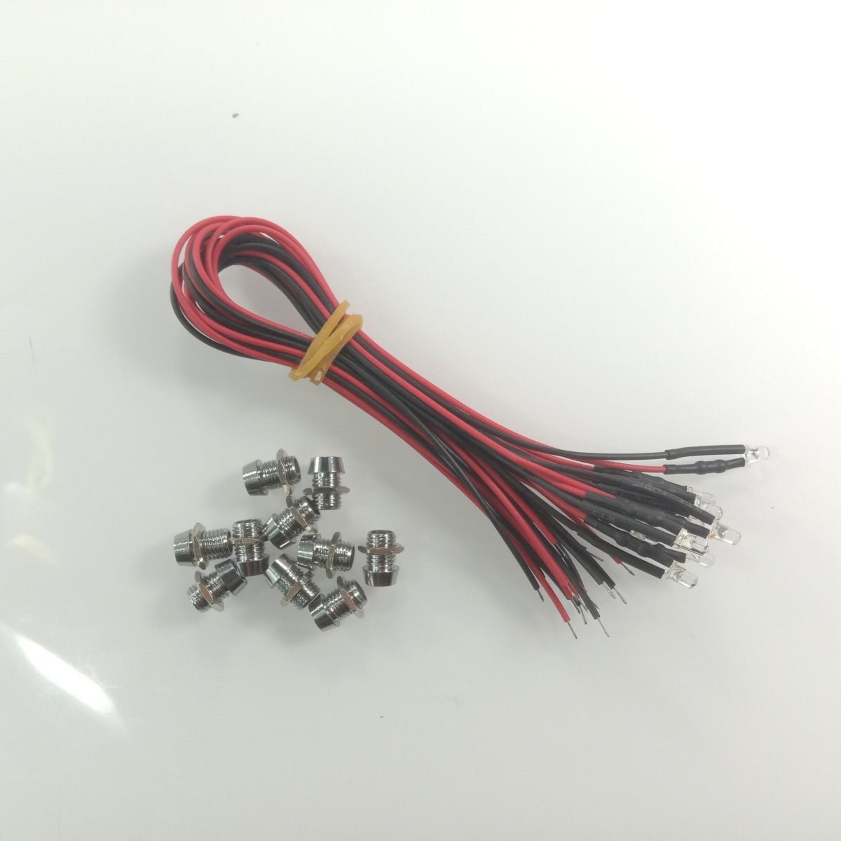 10pcs Each 3mm 12V Wired LEDs + Chrome Metal Surrounds White Blue Green UV Red Yellow Pink Cables Orange LED - UV - Asia Sell