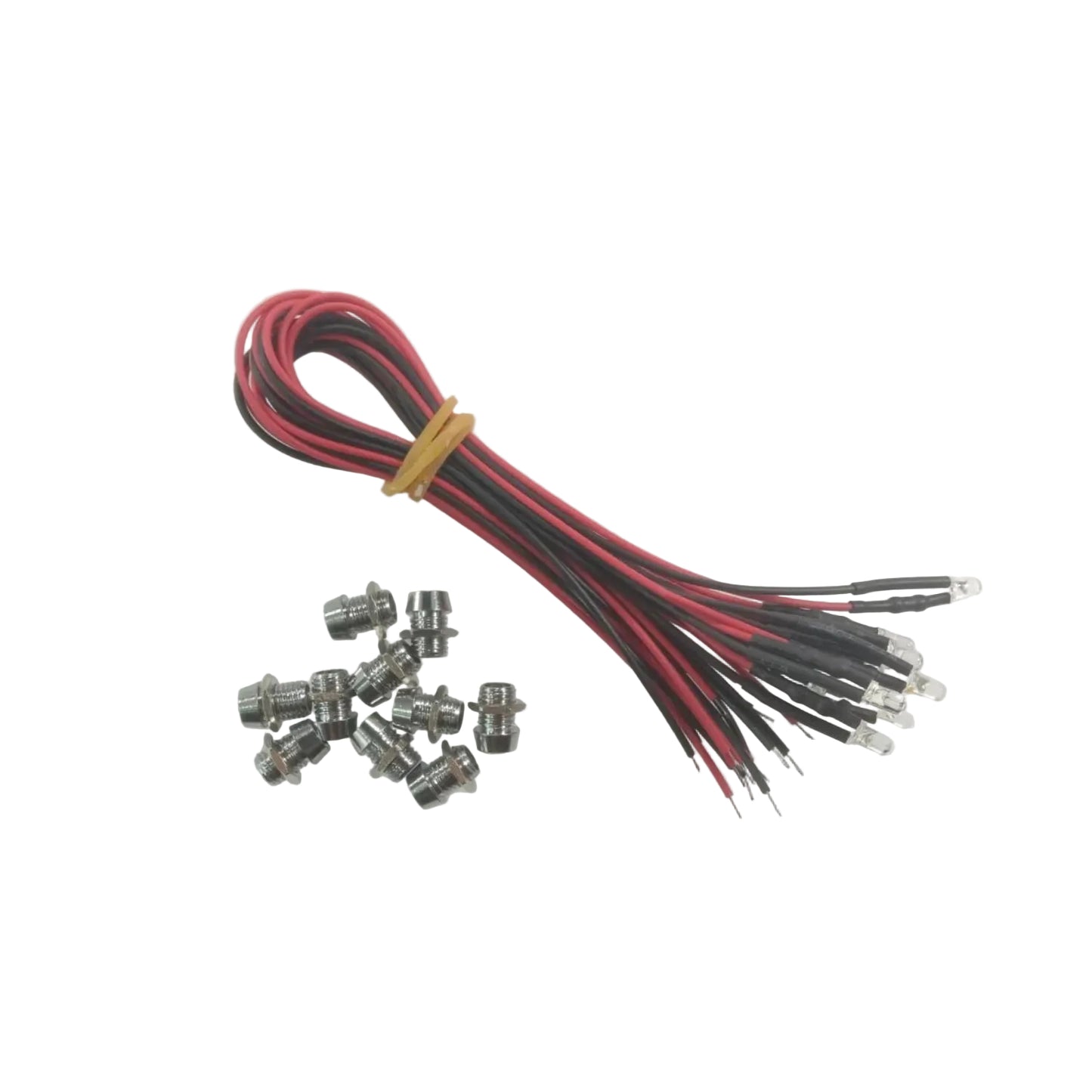10pcs Each 3mm 12V Wired LEDs + Chrome Metal Surrounds White Blue Green UV Red Yellow Pink Cables Orange LED - UV - Asia Sell