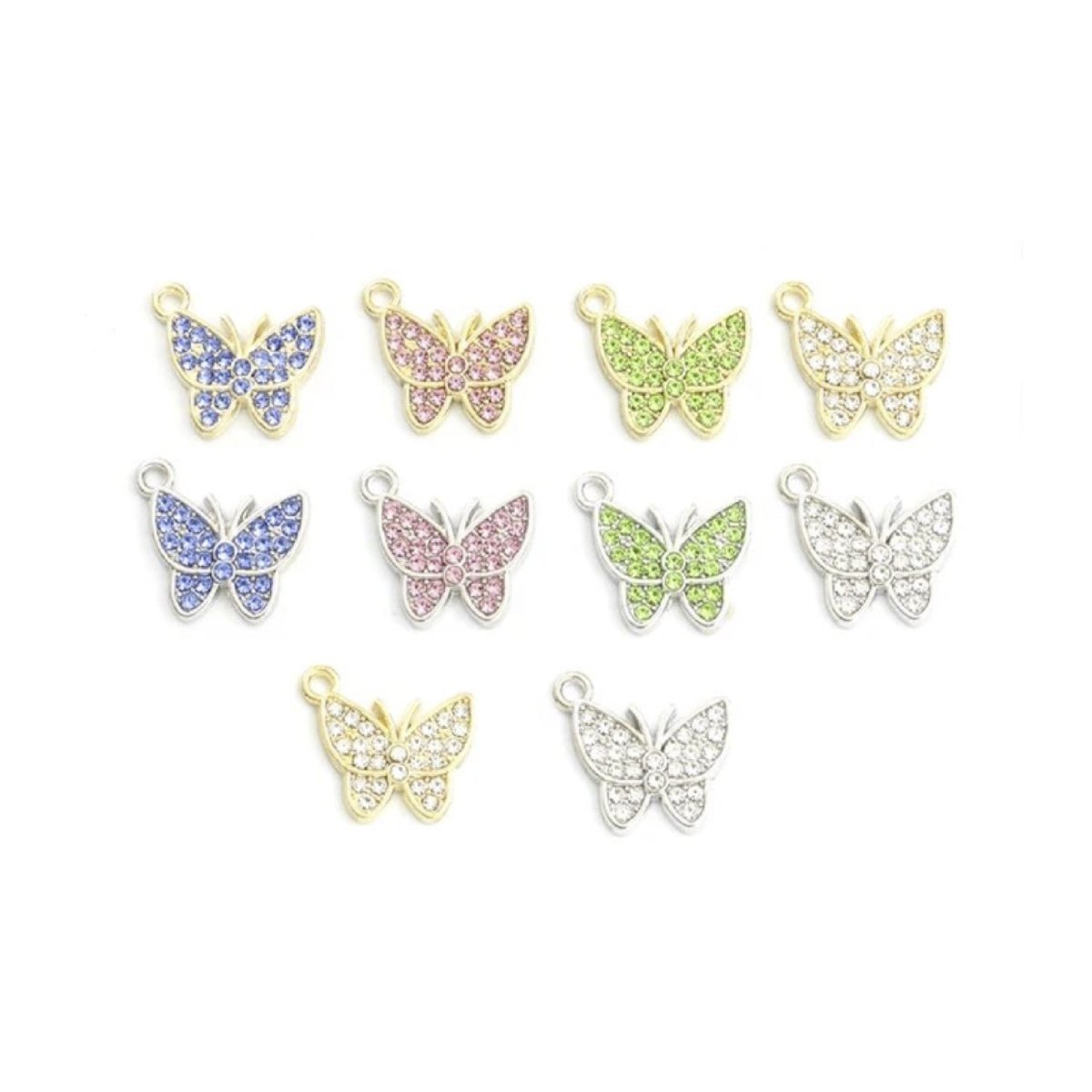 10pcs Enamel Rhinestones Inlaid Charms DIY Loop Pendant Charms Jewellery Making Bracelet Necklace - Rhinestone Butterflies 17x16mm - Asia Sell