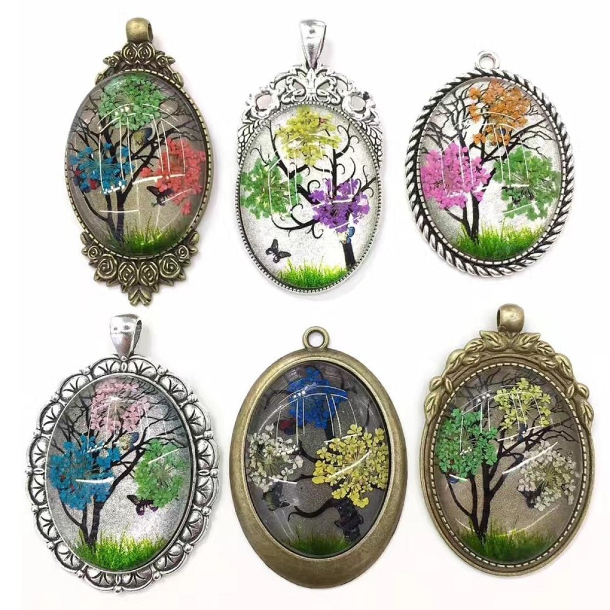 10pcs Glass Cabochons Flower Tree Life Handmade Oval Shape 18x25mm Jewellery Accessories - PATTERN 9 - - Asia Sell