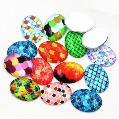10pcs Glass Cabochons Flower Tree Life Handmade Oval Shape 18x25mm Jewellery Accessories - SCALES 1 - - Asia Sell