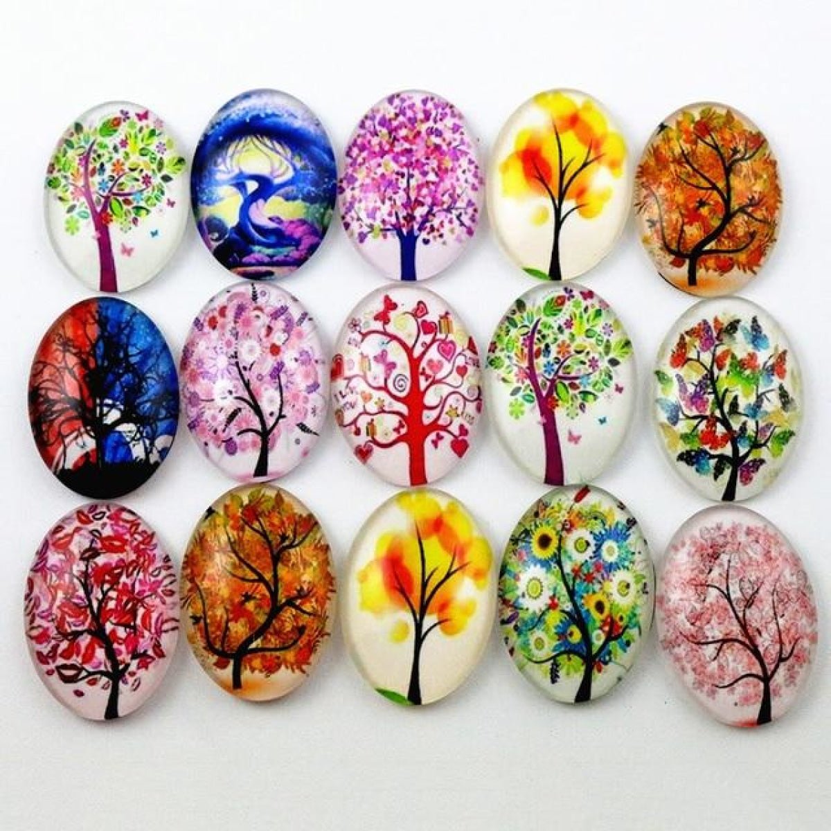 10pcs Glass Cabochons Flower Tree Life Handmade Oval Shape 18x25mm Jewellery Accessories - TREES 2 - - Asia Sell