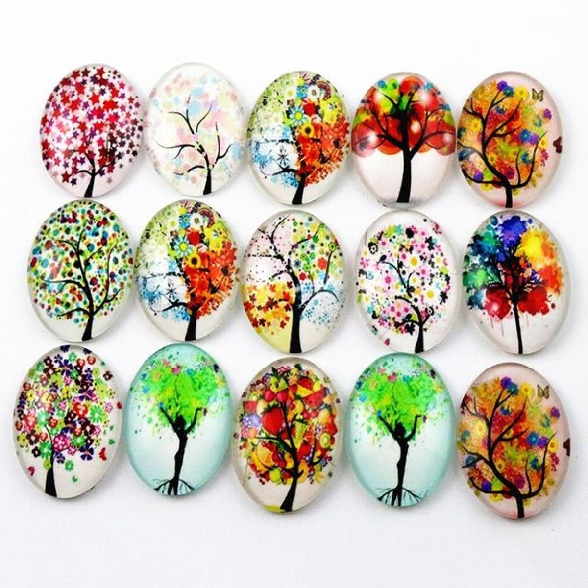 10pcs Glass Cabochons Flower Tree Life Handmade Oval Shape 18x25mm Jewellery Accessories - TREES 3 - - Asia Sell