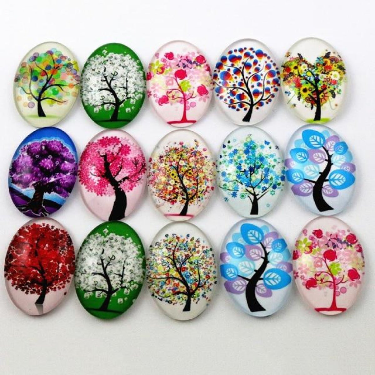 10pcs Glass Cabochons Flower Tree Life Handmade Oval Shape 18x25mm Jewellery Accessories - TREES 5 - - Asia Sell