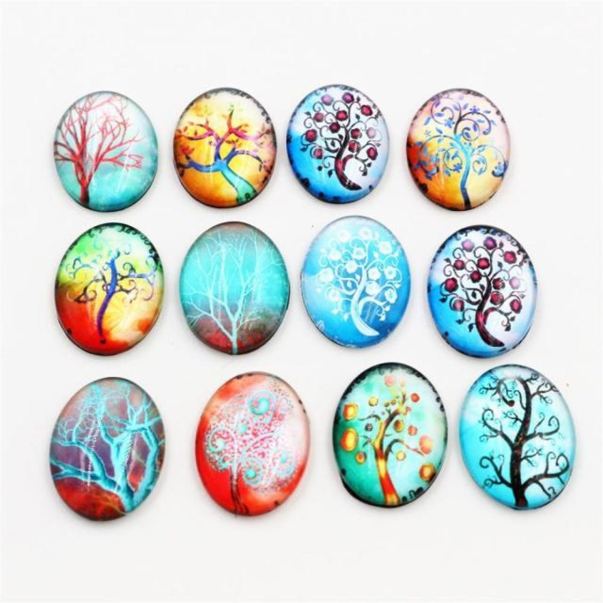10pcs Glass Cabochons Flower Tree Life Handmade Oval Shape 18x25mm Jewellery Accessories - TREES 8 - - Asia Sell