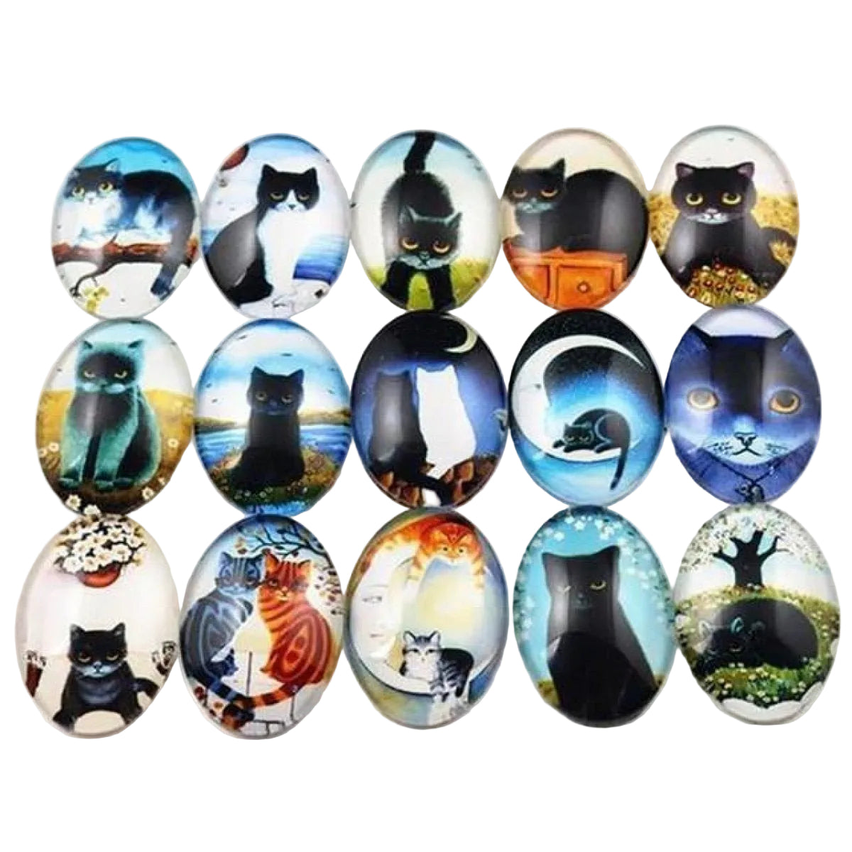 10pcs Glass Cabochons Oval Shape 18x25mm Jewellery Accessories Cats Design - - Asia Sell