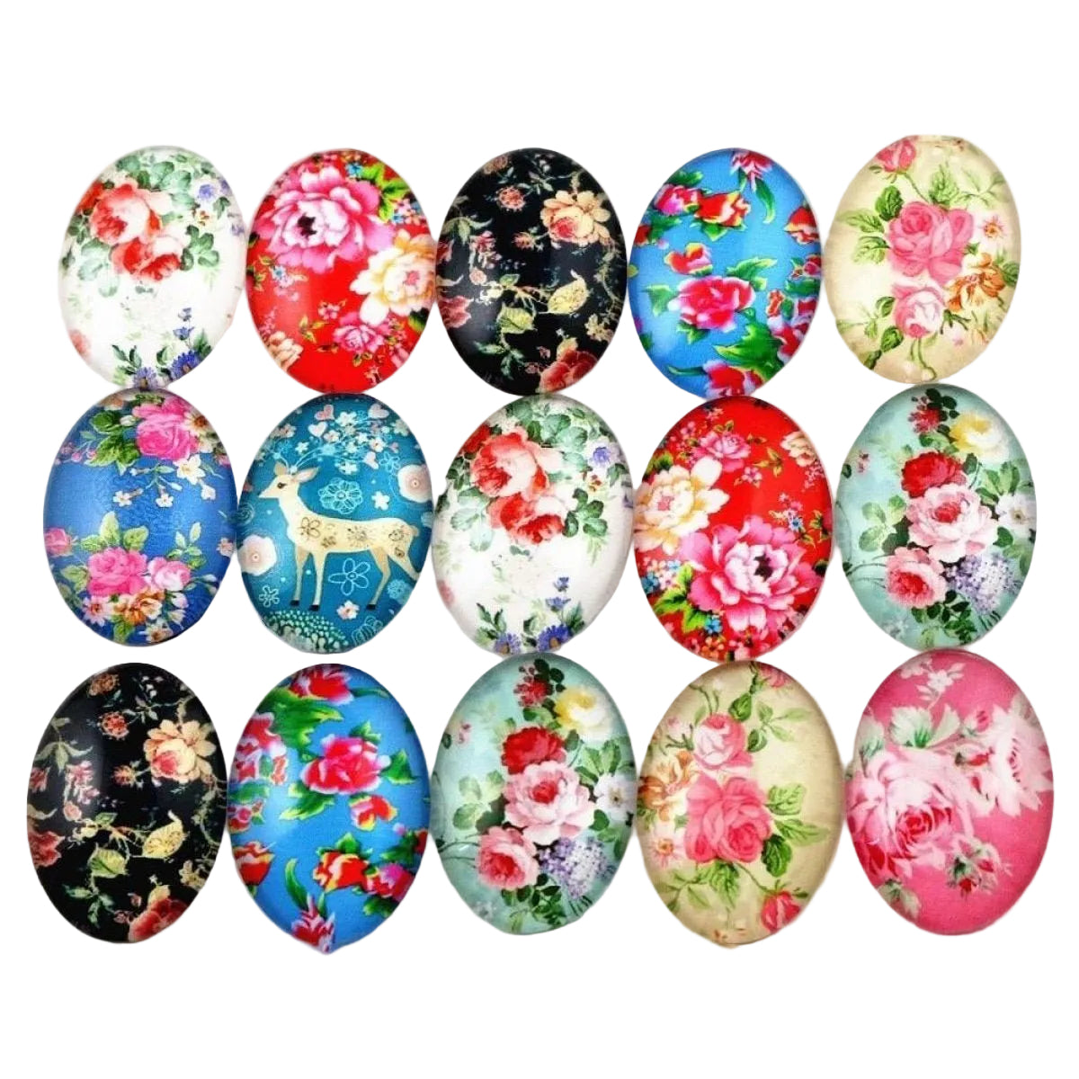 10pcs Glass Cabochons Oval Shape 18x25mm Jewellery Accessories Flower Design 3 - - Asia Sell