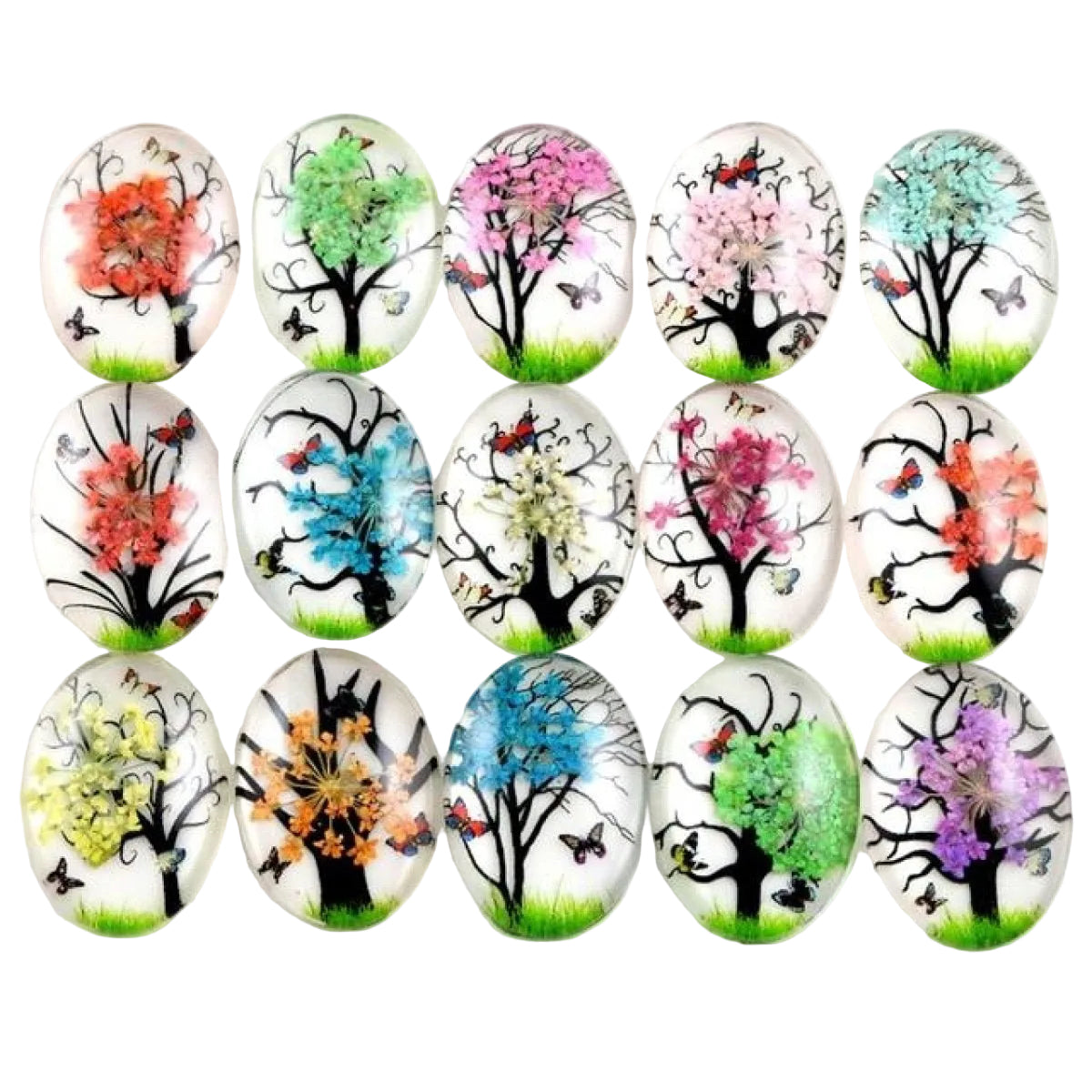 10pcs Glass Cabochons Oval Shape 18x25mm Jewellery Accessories Trees Design 10 - - Asia Sell