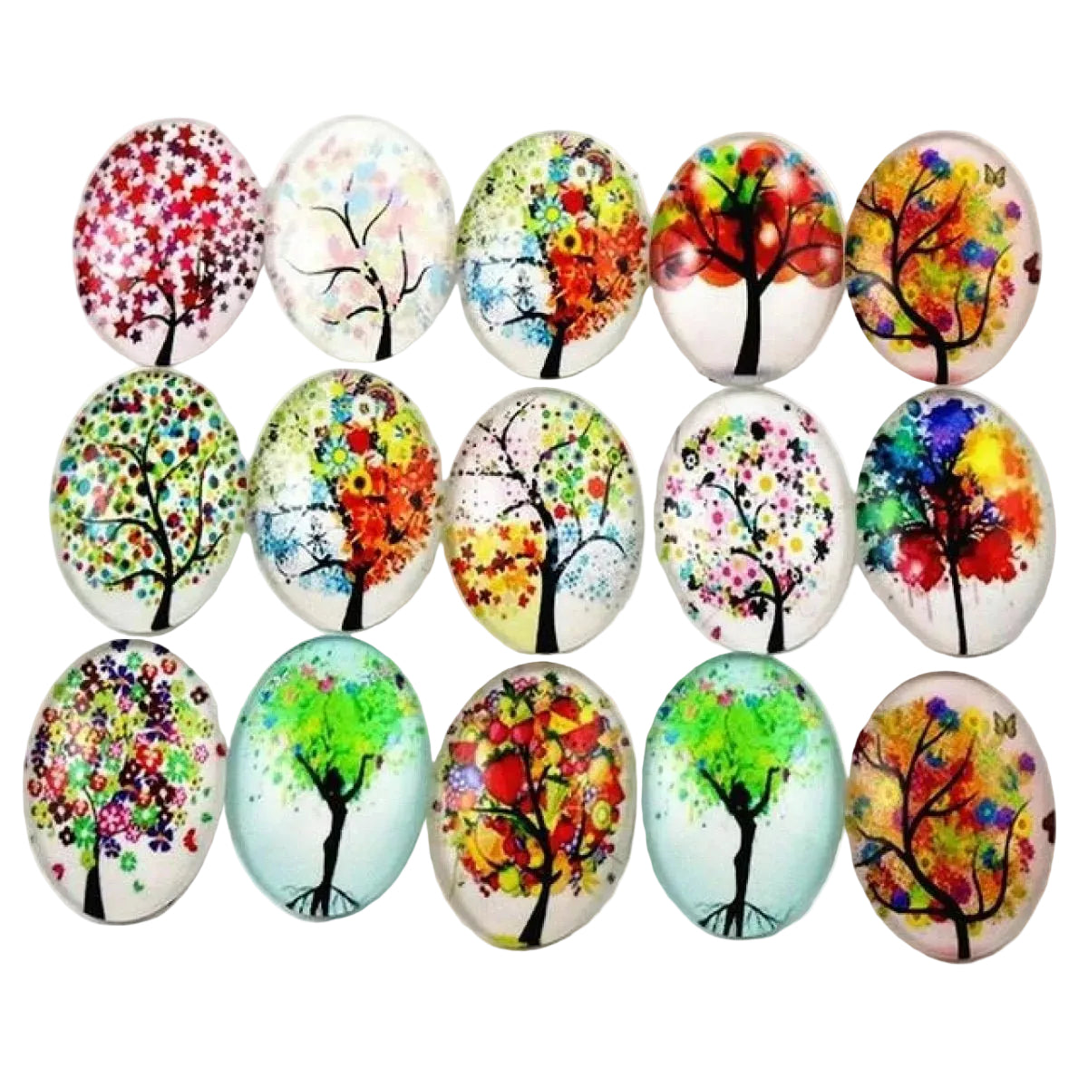 10pcs Glass Cabochons Oval Shape 18x25mm Jewellery Accessories Trees Design 3 - - Asia Sell