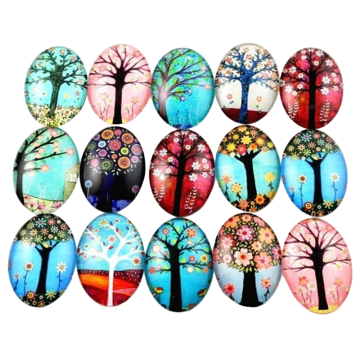 10pcs Glass Cabochons Oval Shape 18x25mm Jewellery Accessories Trees Design 4 - - Asia Sell