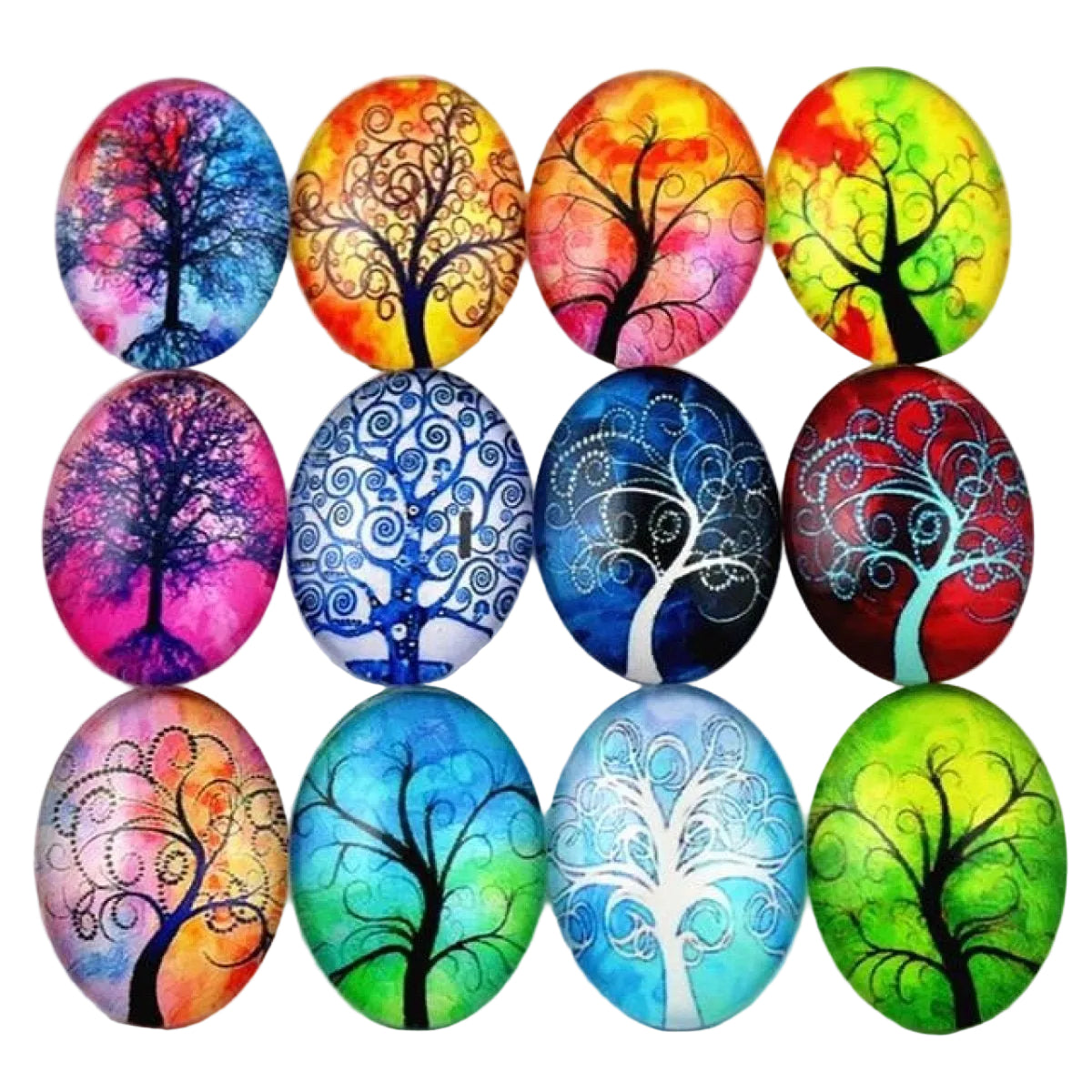 10pcs Glass Cabochons Oval Shape 18x25mm Jewellery Accessories Trees Design 9 - - Asia Sell